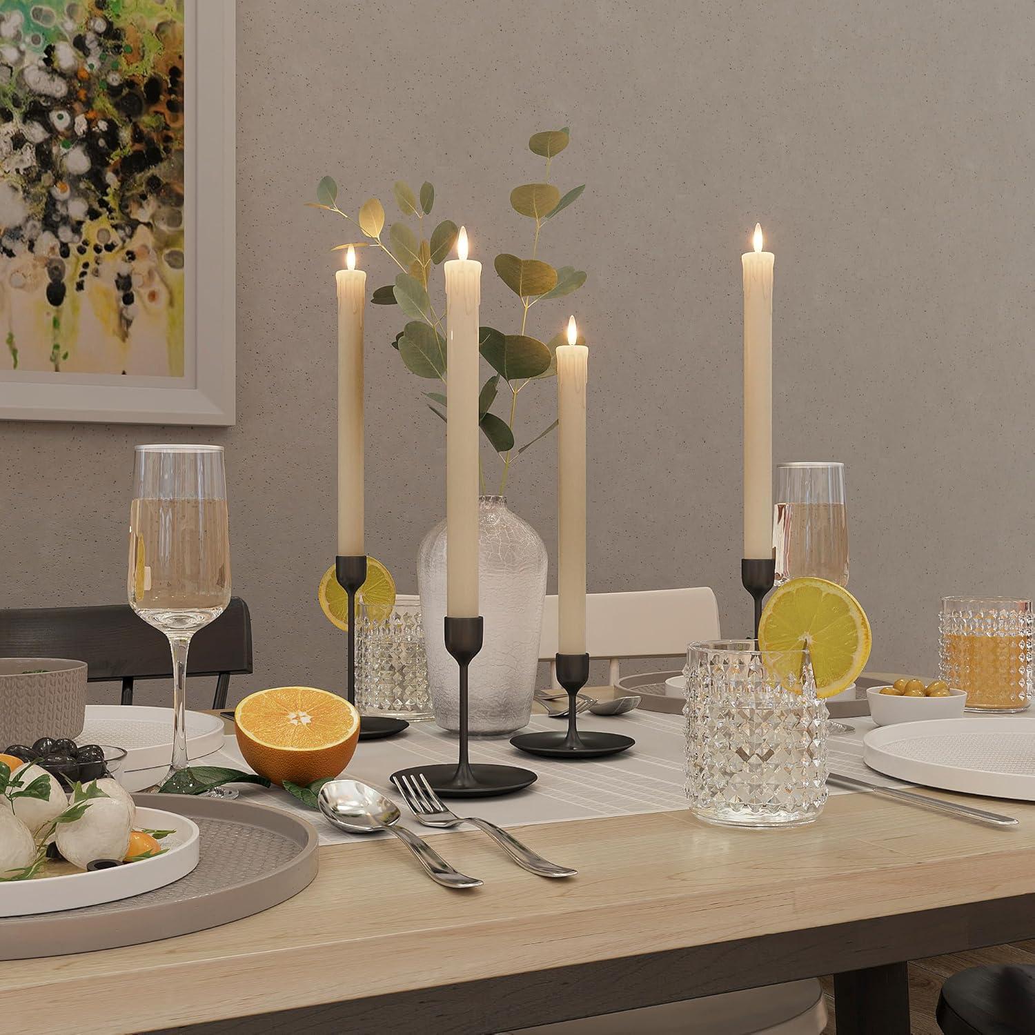 Rechargeable Flameless Taper Candles With Charging Station, 6 Pcs Real Wax LED Taper Candles Flickering With Remote&Timer, 3D Flame Candlesticks For Home Wedding Christmas Decor