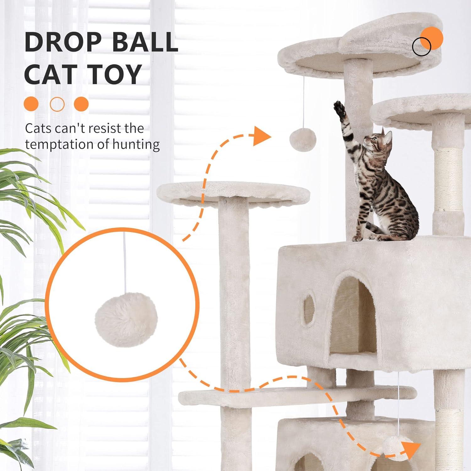 70" Cat Tree Tower With Scratching Posts, Multiple Cat Caves, Top Perch, And Play Features For Indoor Cats