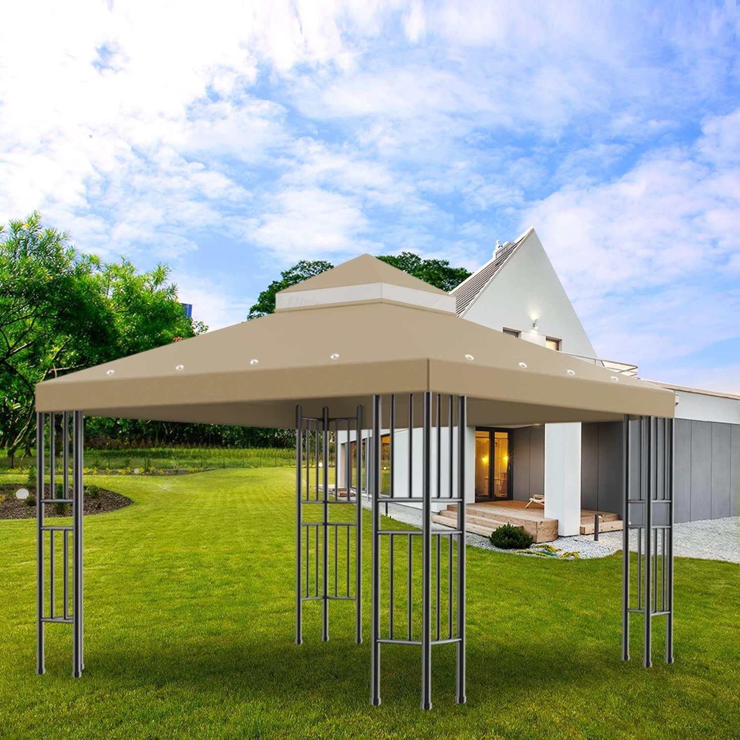 Beige Double-Tiered 10x10 FT Waterproof Gazebo Canopy Cover