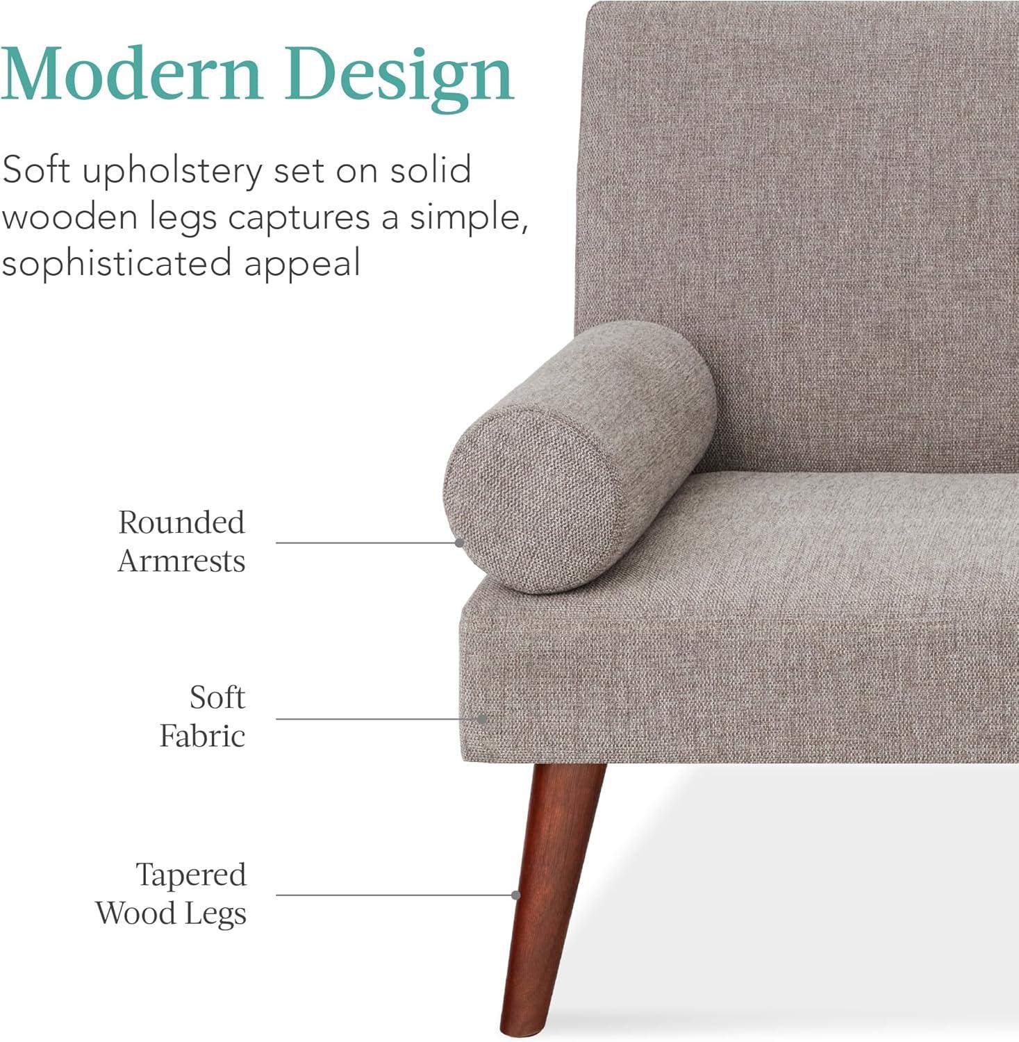 Best Choice Products Fabric Upholstered Convertible Futon w/ Rounded Armrests, Wooden Legs, 2 Cupholders - Gray