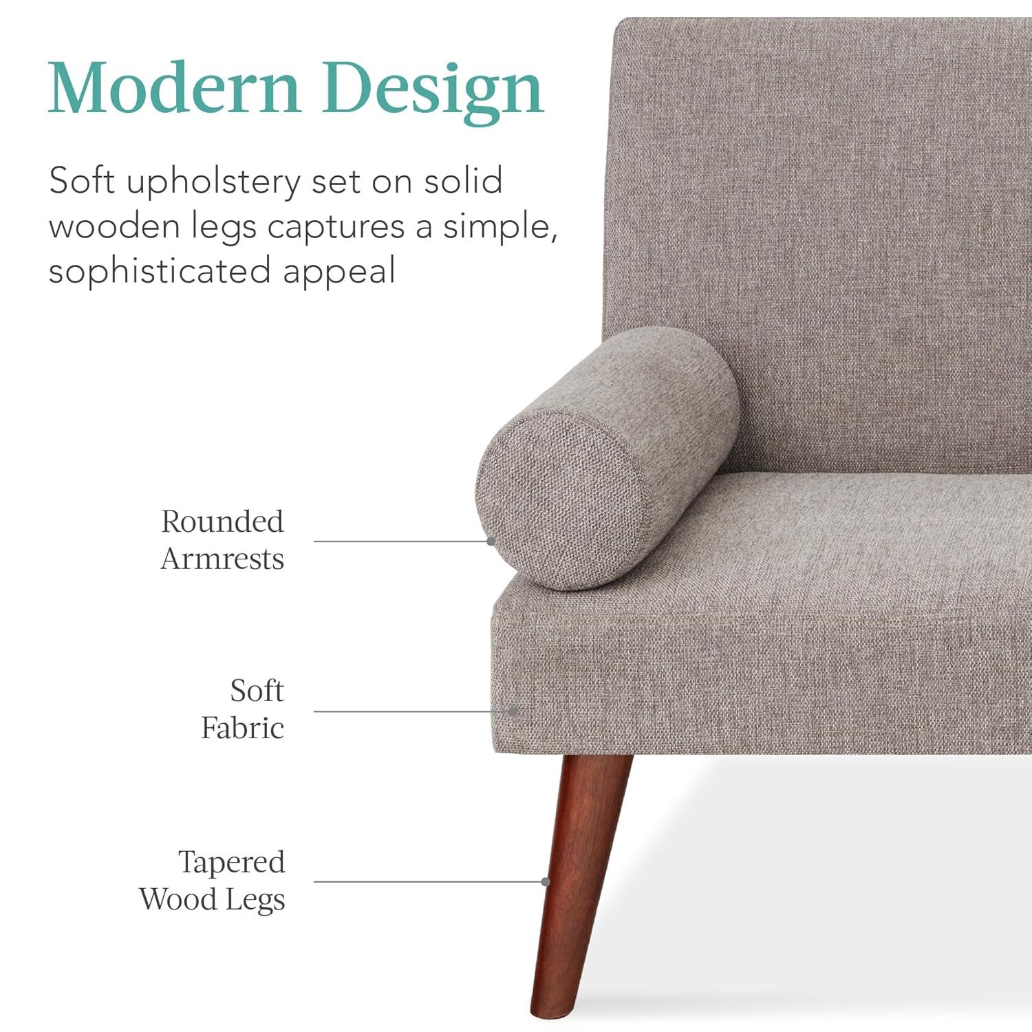 Best Choice Products Fabric Upholstered Convertible Futon w/ Rounded Armrests, Wooden Legs, 2 Cupholders - Gray