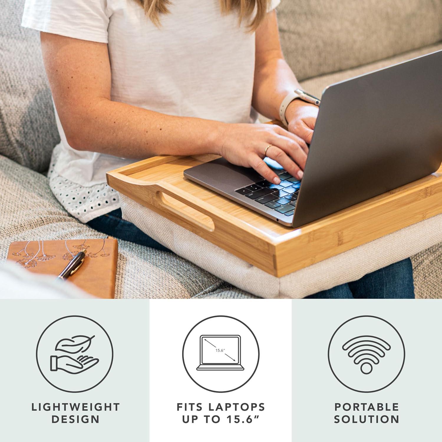 Rossie Home Lap Tray with Detachable Pillow, Natural Bamboo