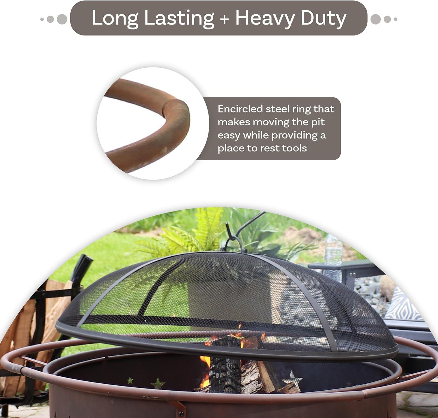 Sunnydaze Cosmic 42" Round Wood-Burning Bronze Finish Steel Fire Pit with Spark Screen