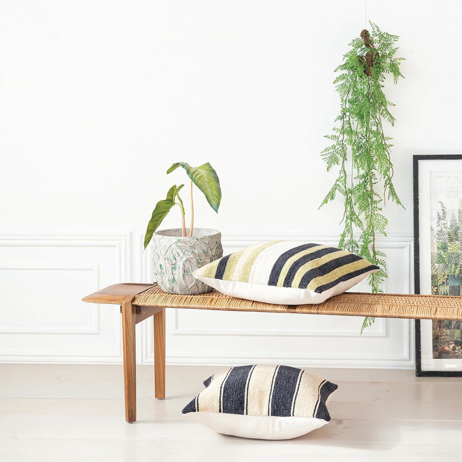 Creative Co-Op Long Teakwood and Rattan Bench, Natural