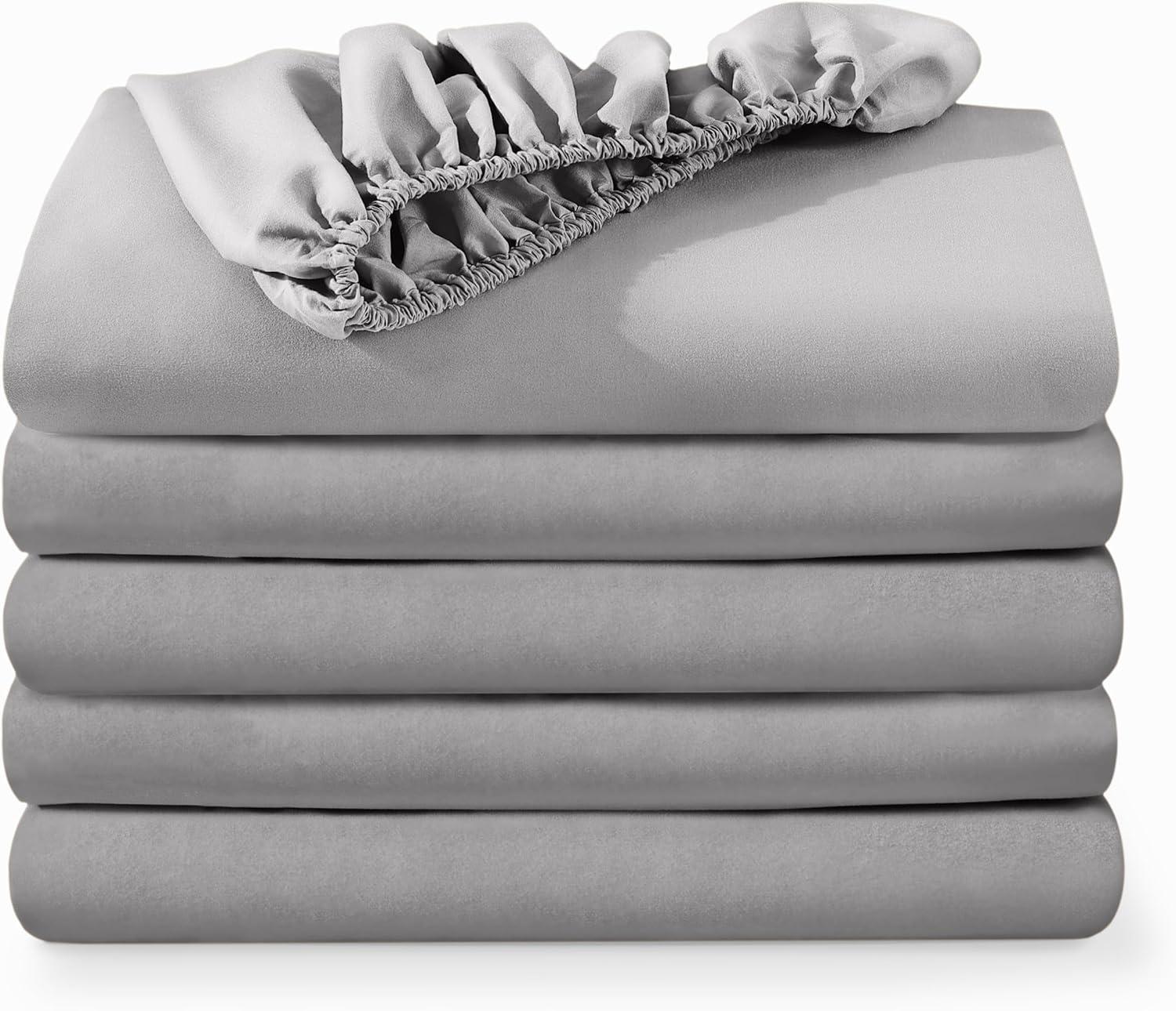 Bare Home 2-Pack Fitted Sheets - Premium 1800 Collection - Ultra-soft - Deep Pocket - Short Queen, Cloud Gray