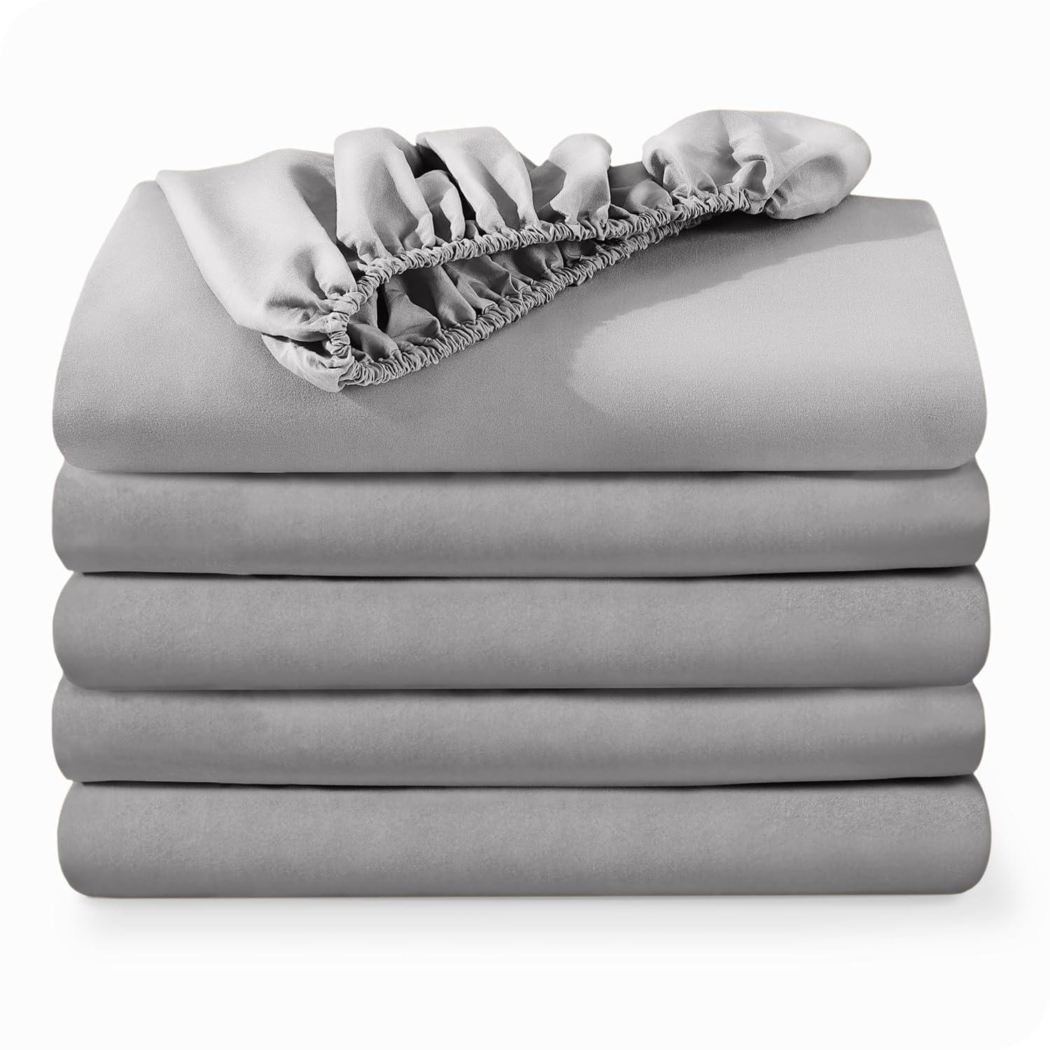 Bare Home 2-Pack Fitted Sheets - Premium 1800 Collection - Ultra-soft - Deep Pocket - Short Queen, Cloud Gray