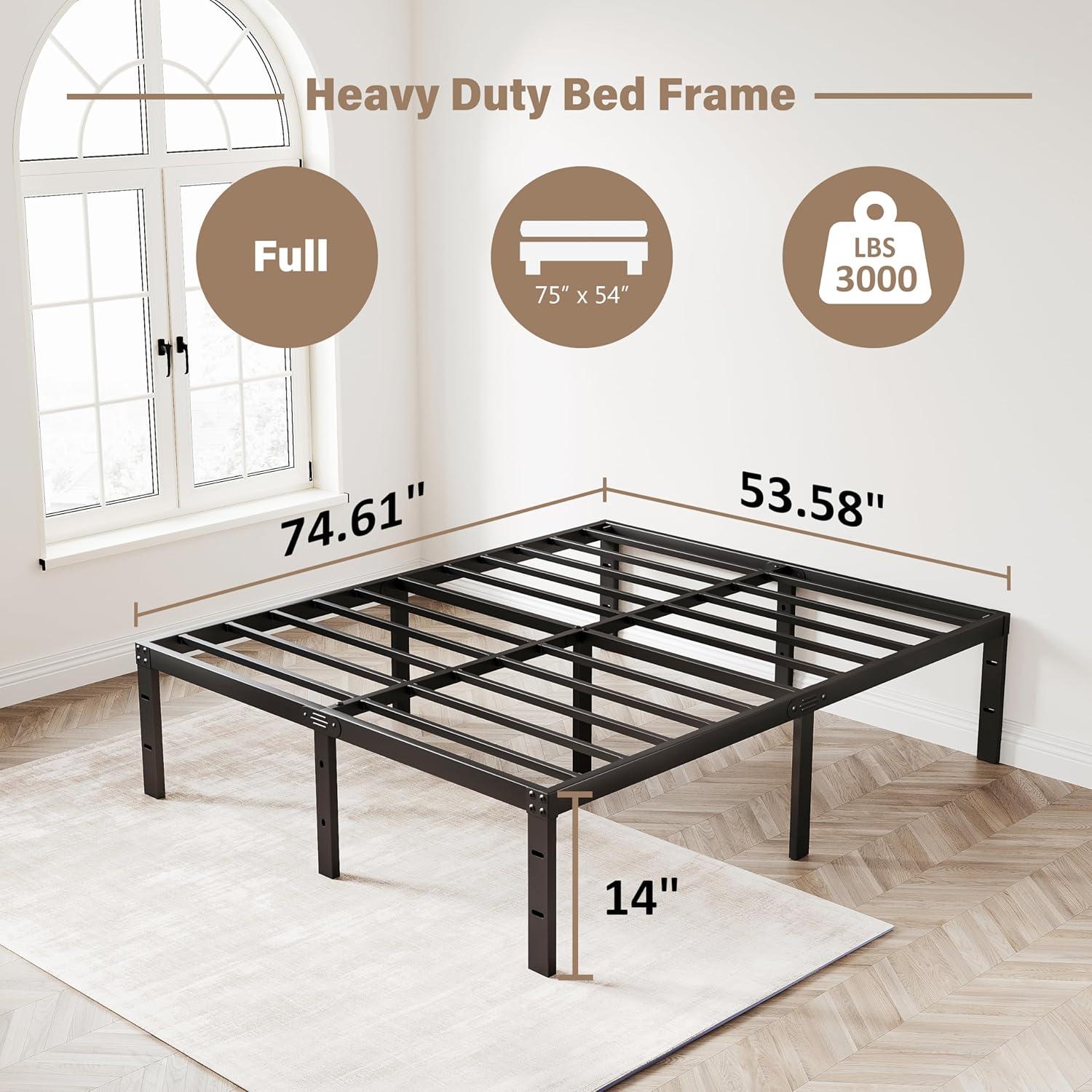 Full Size Black Steel Platform Bed Frame with Storage