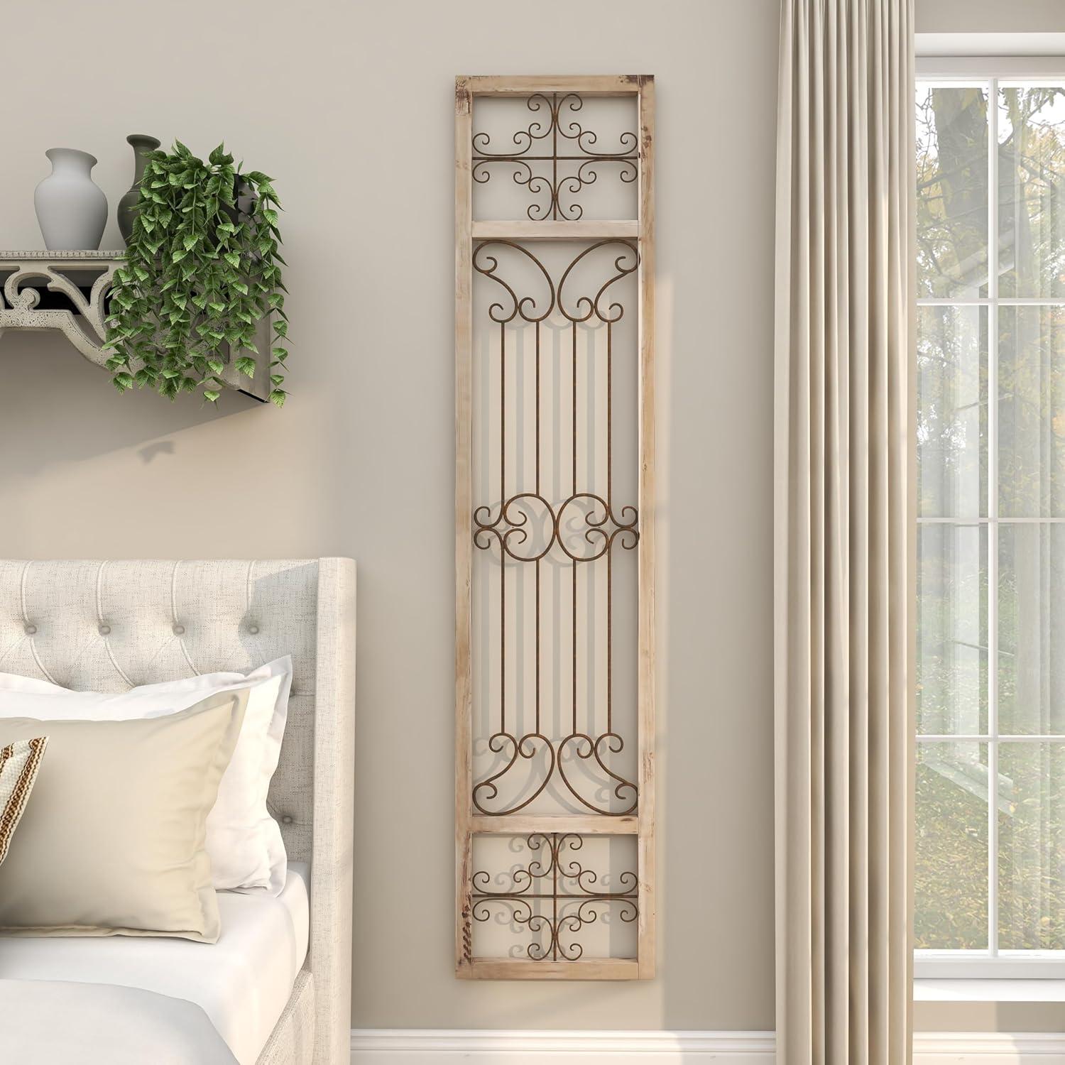 DecMode Decoración de Pared de Metal y Madera Inspirada en Puertas Arqueadas Rústicas 72" de Alto x 19 de Largo, Acabado en Marrón Desgastado con Carácter Orgánico