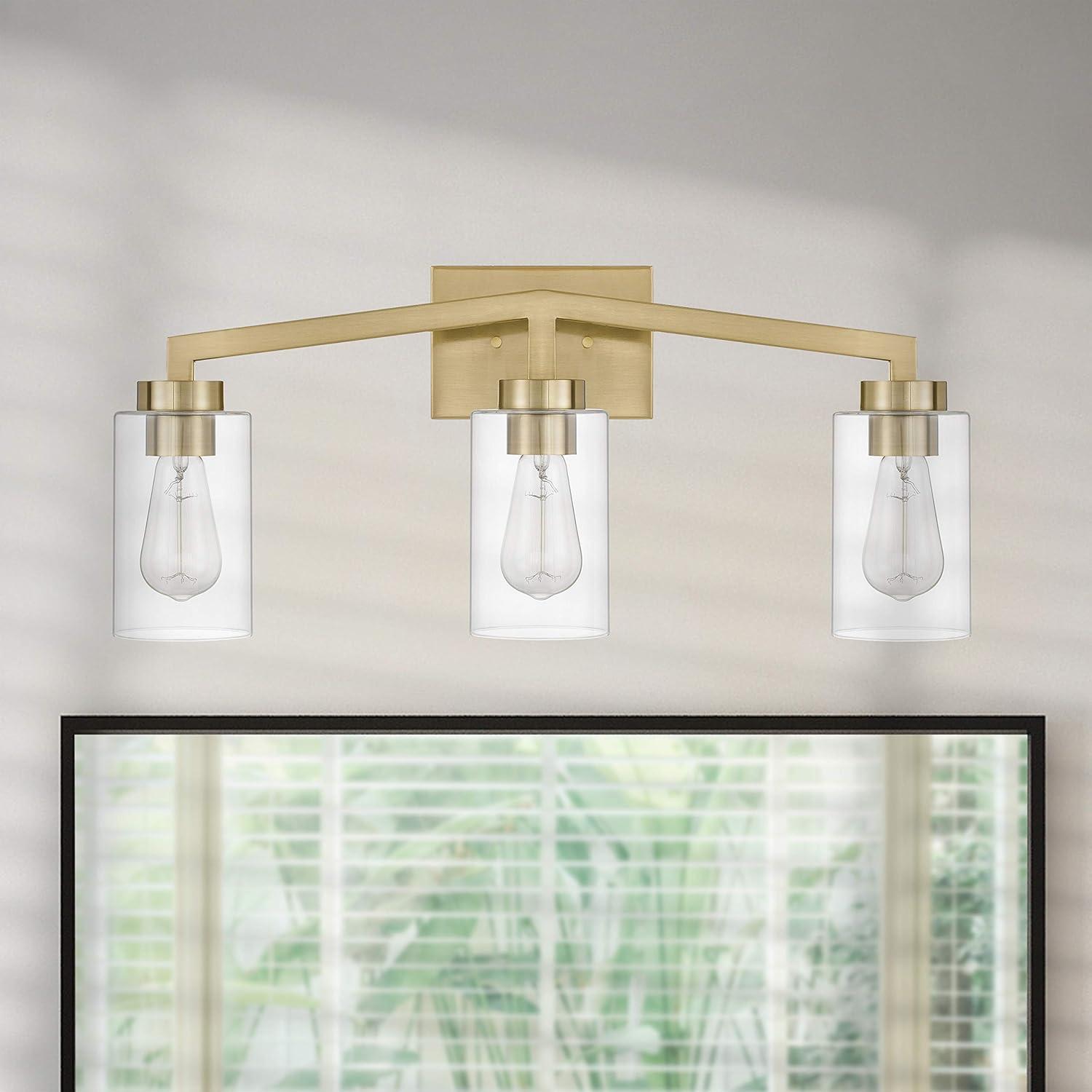 Metropolis 3-Light Satin Brass Vanity Light with Clear Glass Shades