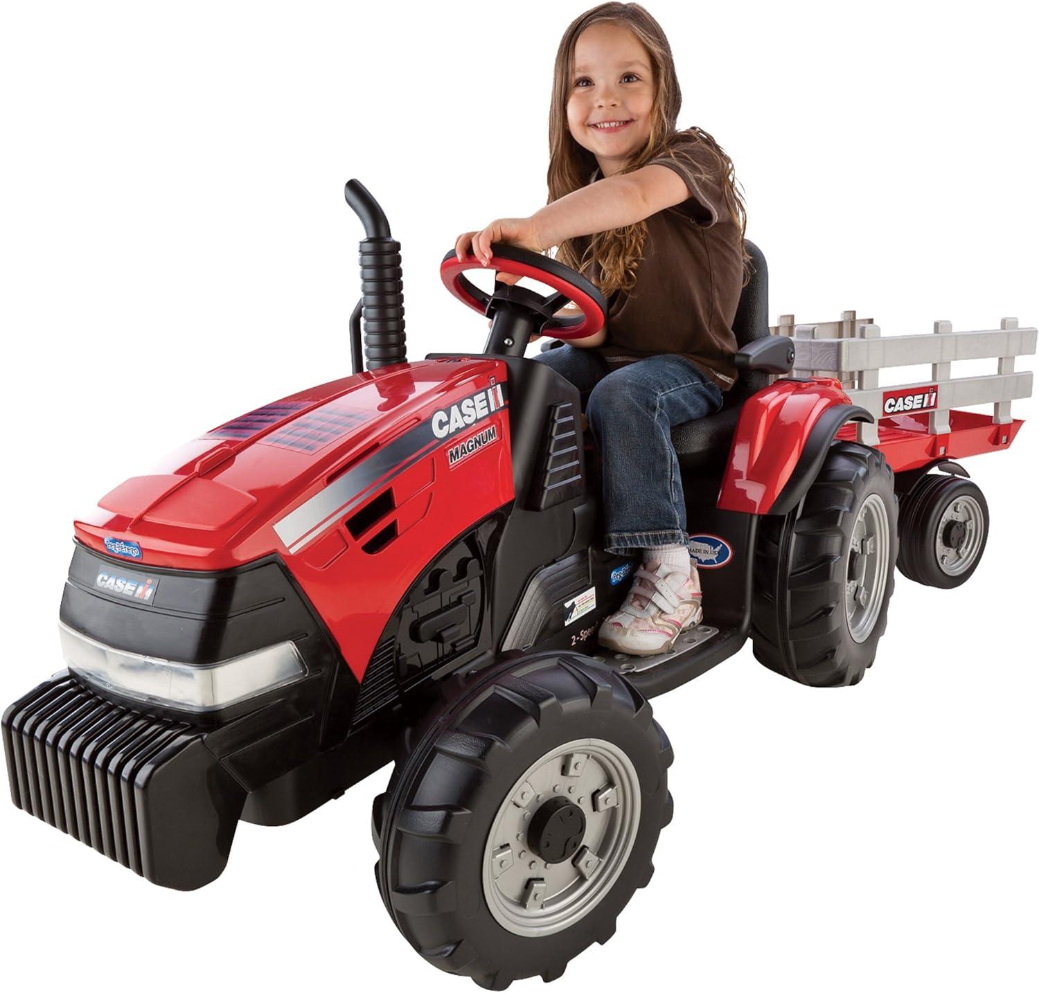 Peg Perego 12V Case Magnum Tractor with Trailer Powered Ride-On - Red