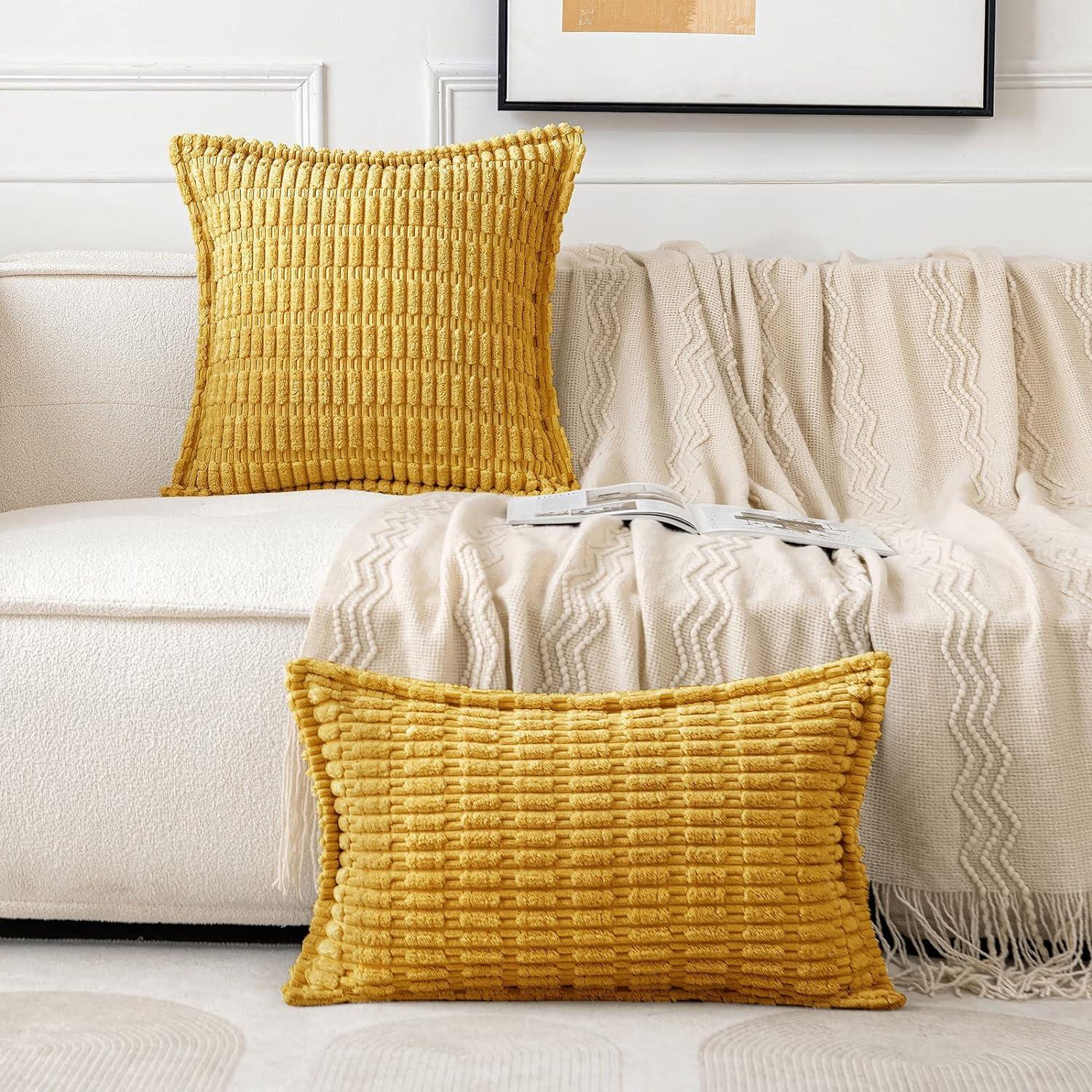 Mustard Yellow Corduroy Decorative Throw Pillow Covers 18x18 Inch