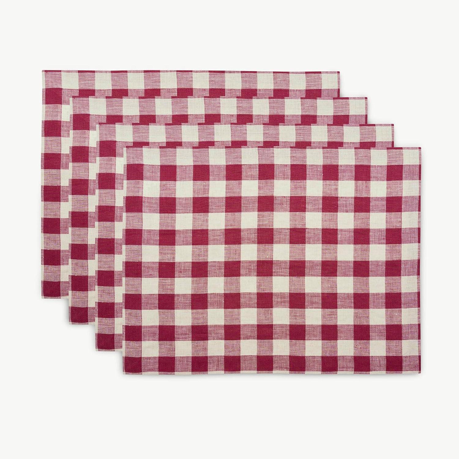 Solino Home Morgan Check - 100% Pure Linen Placemats (Set of 4)
