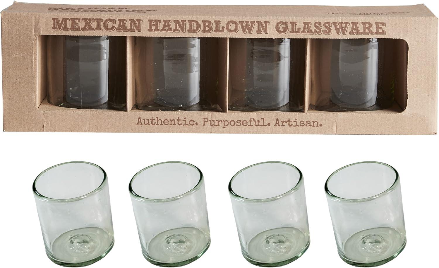 Short Clear Handblown Recycled Glass Drinking Glasses Set