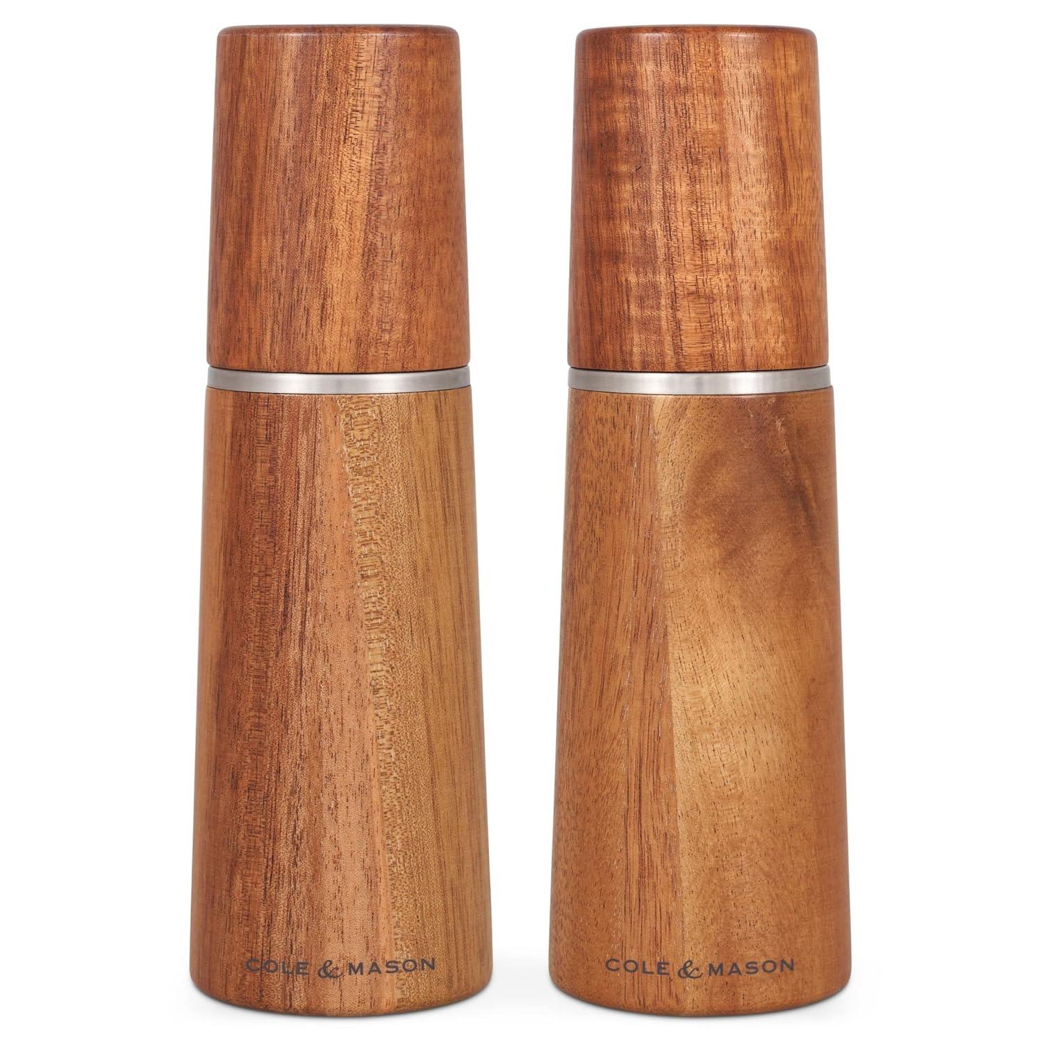 Cole & Mason 7.28" 2pc Ceramic/Acacia/Steel Marlow Gift Set Brown/Silver: Contemporary Salt & Pepper Mills