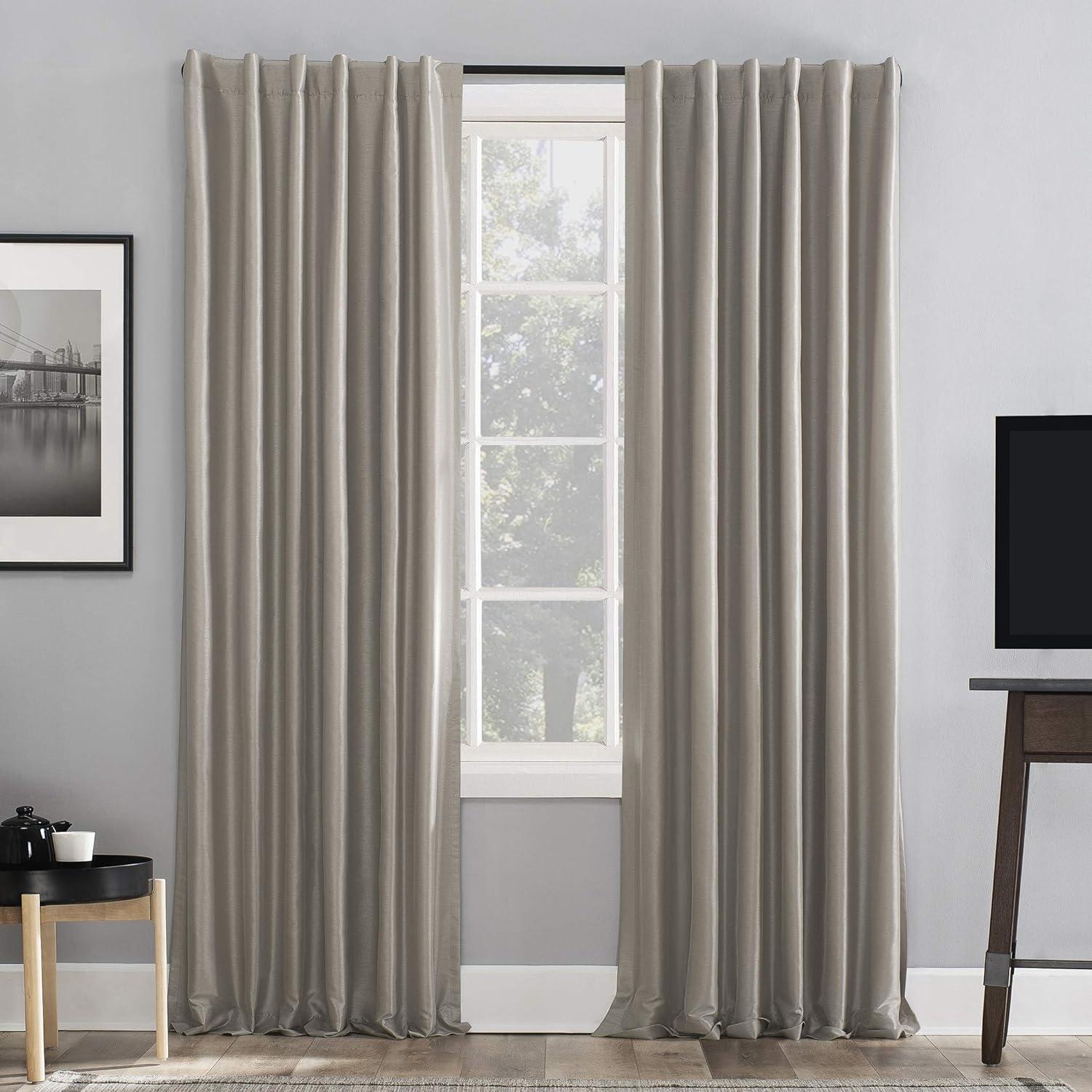 Faux Dupioni Silk Thermal Extreme 100% Blackout Back Tab Curtain Panel