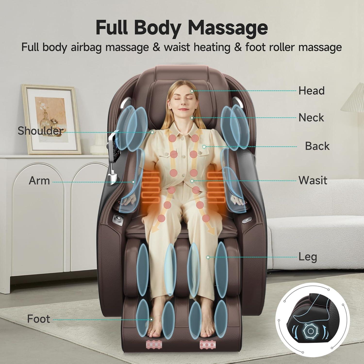 Real Relax 3D SL-Track Massage Chair, Full Body Zero Gravity Shiatsu Thai Massage Recliner, Black