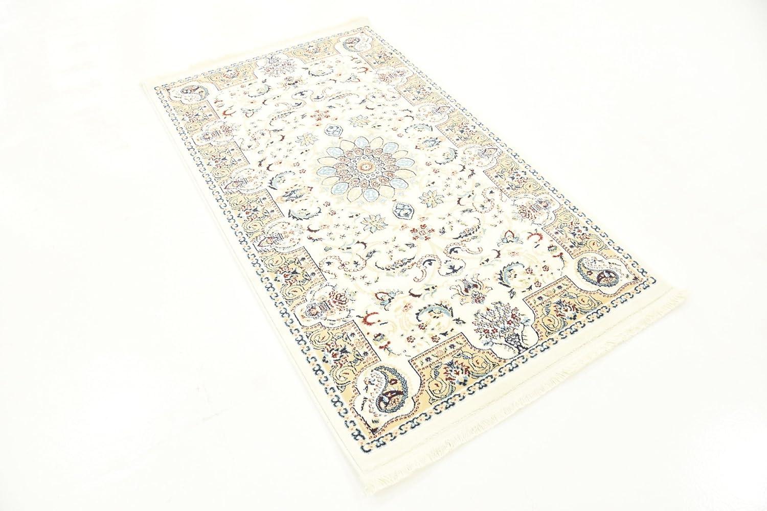 Rugs.com Rabia Collection Rug – 3' x 5' Ivory Low Rug Perfect For Entryways, Kitchens, Breakfast Nooks, Accent Pieces