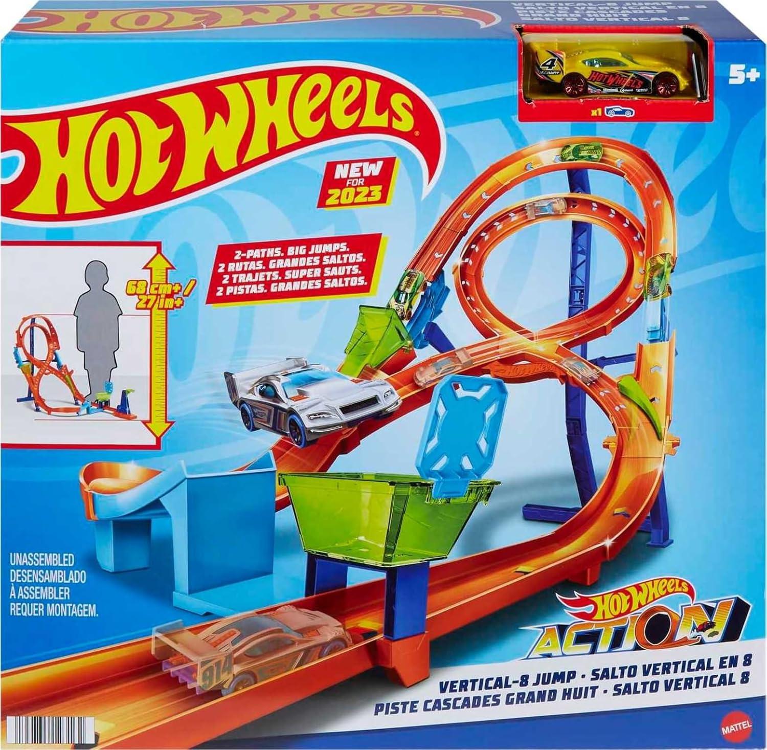 Hot Wheels Action Vertical-8 Jump Track Set with 1:64 Scale Toy Car, 2-ft Tall Track, 37.01 in