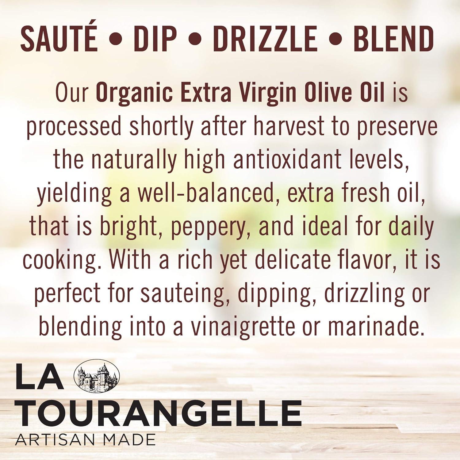 La Tourangelle, Organic Extra Virgin Olive Oil, Cold-Pressed EVOO from Spain, 25.4 Fl Oz – Spanish Olive Oil with Polyphenols for Cooking, Drizzling, Marinades, and Dipping, Rich Flavor