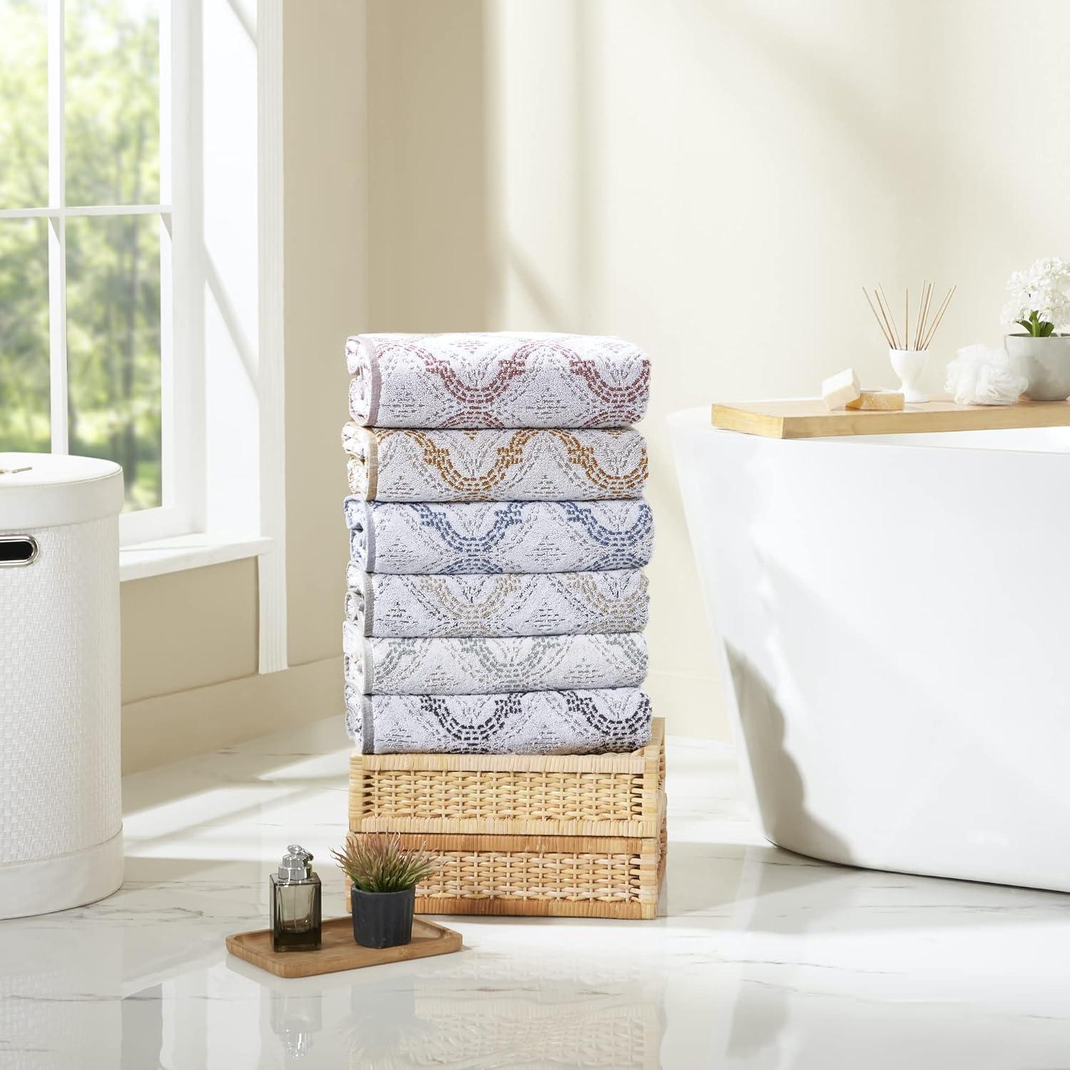 Modern Threads Capri 6-Piece Reversible Yarn Dyed Jacquard Towel Set - Bath Towels, Hand Towels, & Washcloths - Super Absorbent & Quick Dry
