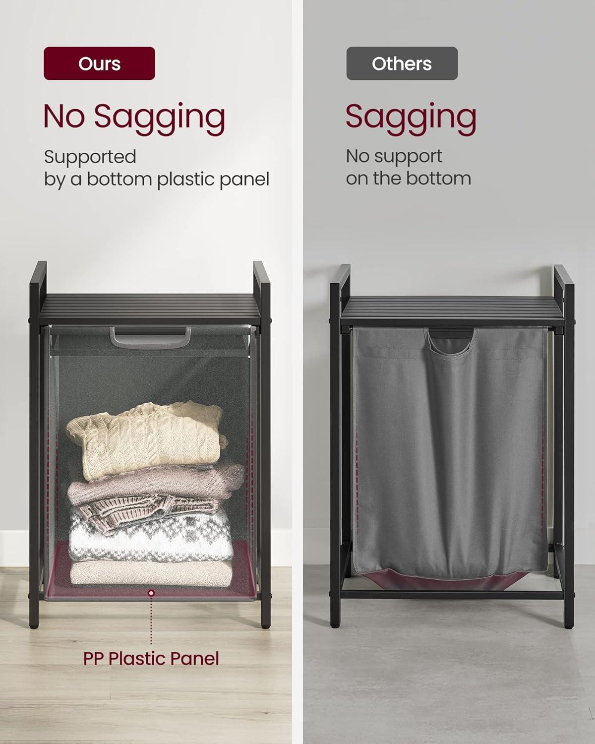 VASAGLE Laundry Hamper, Laundry Basket, Laundry Sorter with A Pull-Out and Removable Bag, Shelf, Metal Frame, 17.2 Gallons (65 L), 19.7 x 13 x 28.4 Inches, Gray and Black UBLH101G01