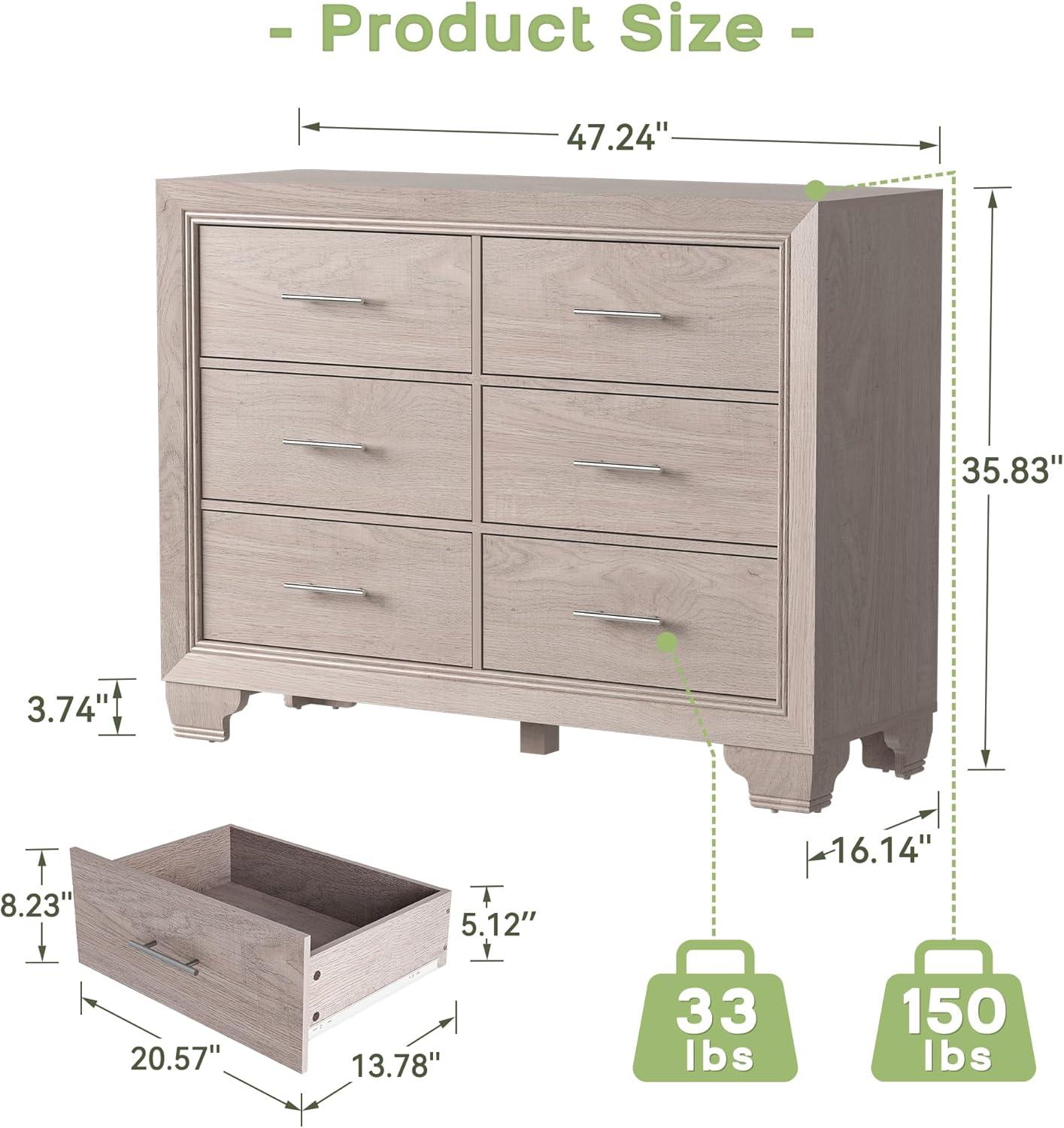 YUSAZENS Dresser for Bedroom 6 Drawer Gray, Wood Organizer Storage Cabinet with with Deep Drawers, Chest of Drawers for Closet, Living Room, Hallway, Nursery, Kids Bedroom