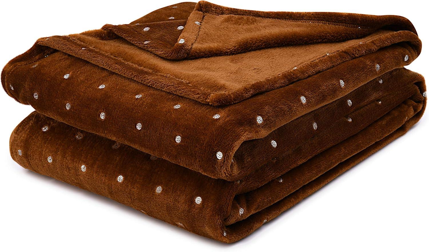 Superior Fleece Plush Fluffy Soft Blanket, Polka Dot Sepia, King