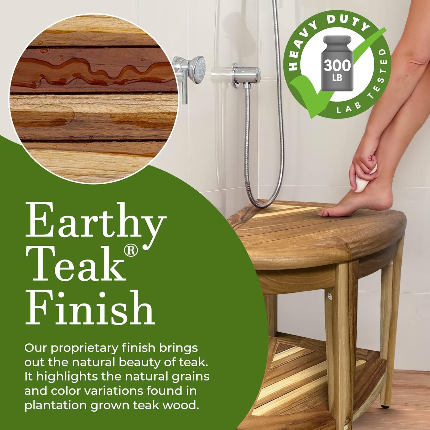 EcoDecors, Snazzy Corner, Teak Shower Stool, Teak Shower Bench, Teak Bench Shower, Teak Corner Shower Bench, Teak Shower Bench for Inside Shower, Extended Height Teak Bench, 23" Height