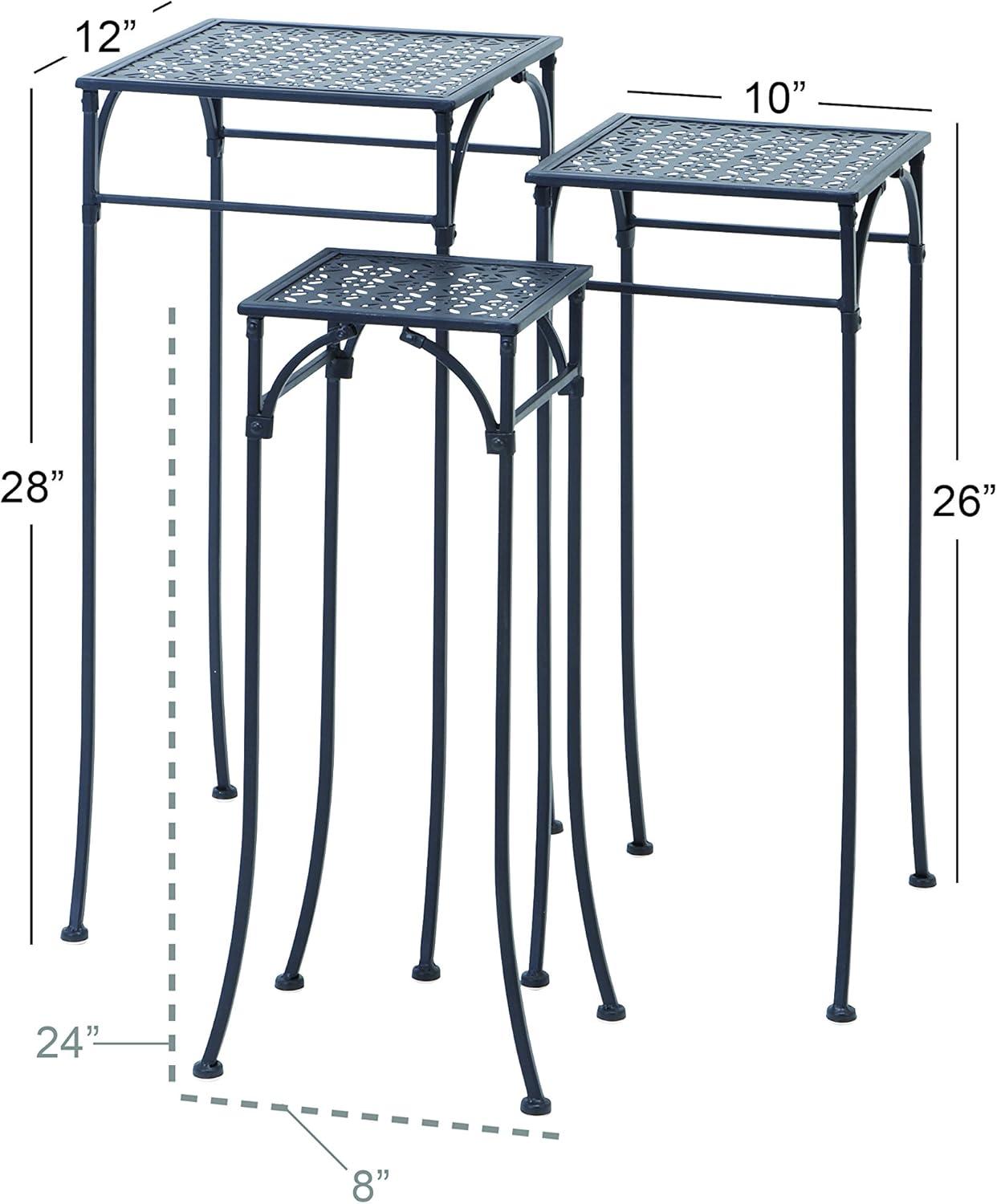 Set of 3 Traditional Iron Rectangular Plant Stands - Olivia & May: Nesting Garden Planter Tables, No Scratch Base, Fully Assembled