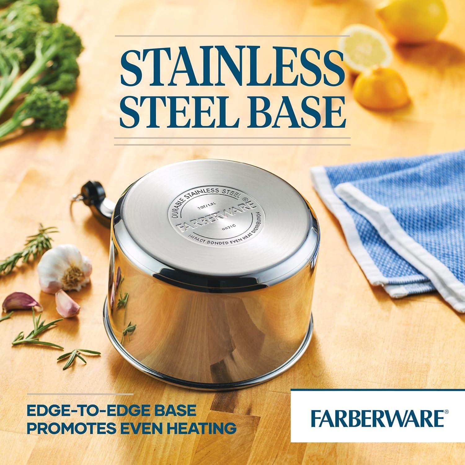 Farberware Classic 2-qt. Covered Saucepan: Nonstick, Stainless Steel Lid, Oven & Dishwasher Safe, Gas & Induction Compatible