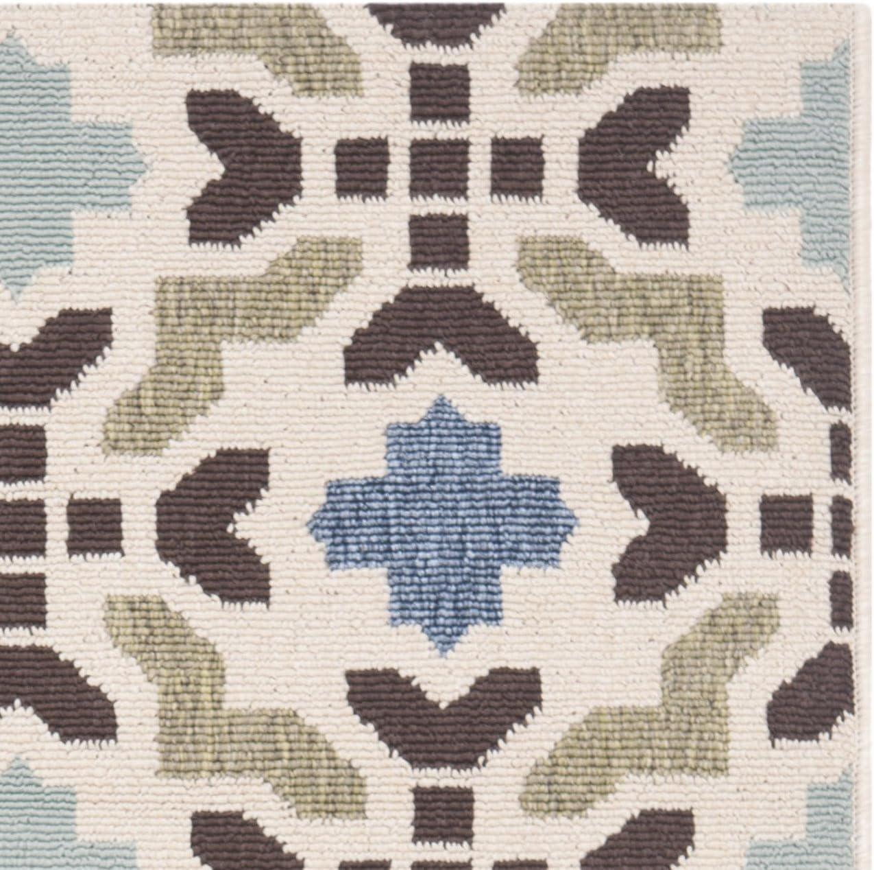 SAFAVIEH Veranda Branson Geometric Indoor/Outdoor Area Rug, 2'7" x 5', Cream/Aqua