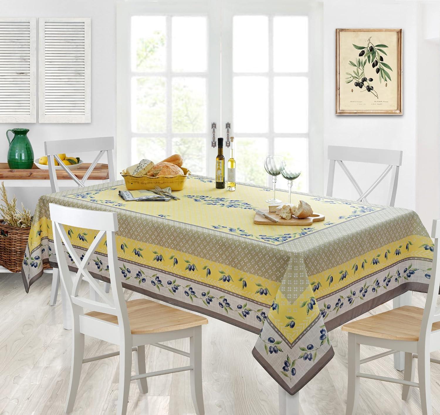 Home Bargains Plus Square Fabric Tablecloth, 52 x 52 inch, Olivier Yellow and Grey Country Olive