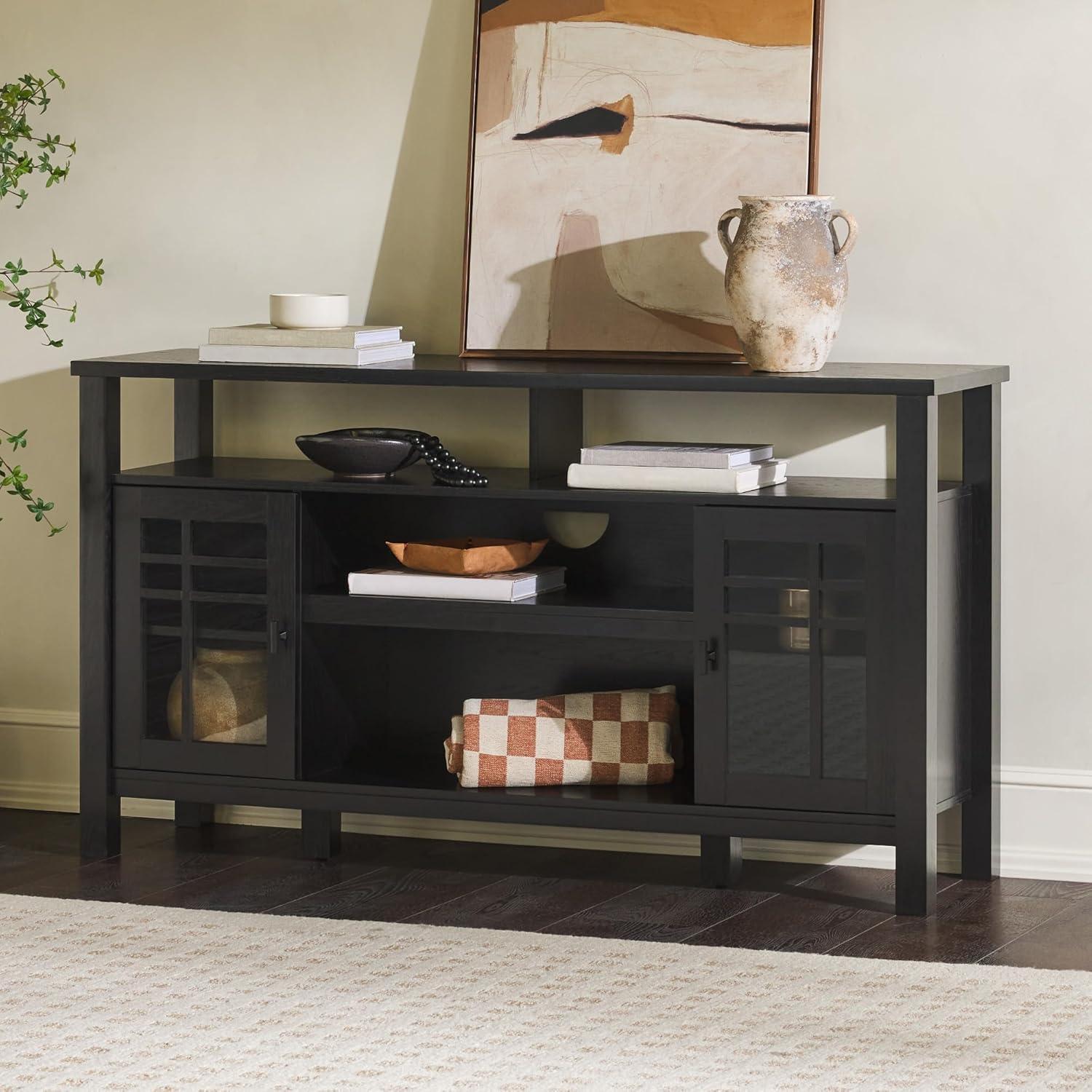 Walker Edison Transitional Wood Glass Door Storage Sideboard 58" - Black