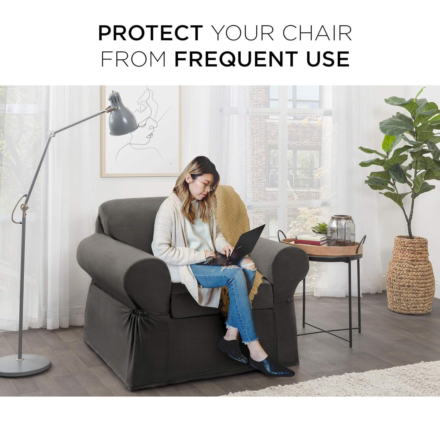 Maytex  Stretch Pixel Chair 2 Piece Furniture / Slipcover Charcoal 42-43" wide, 38"deep, 34" high