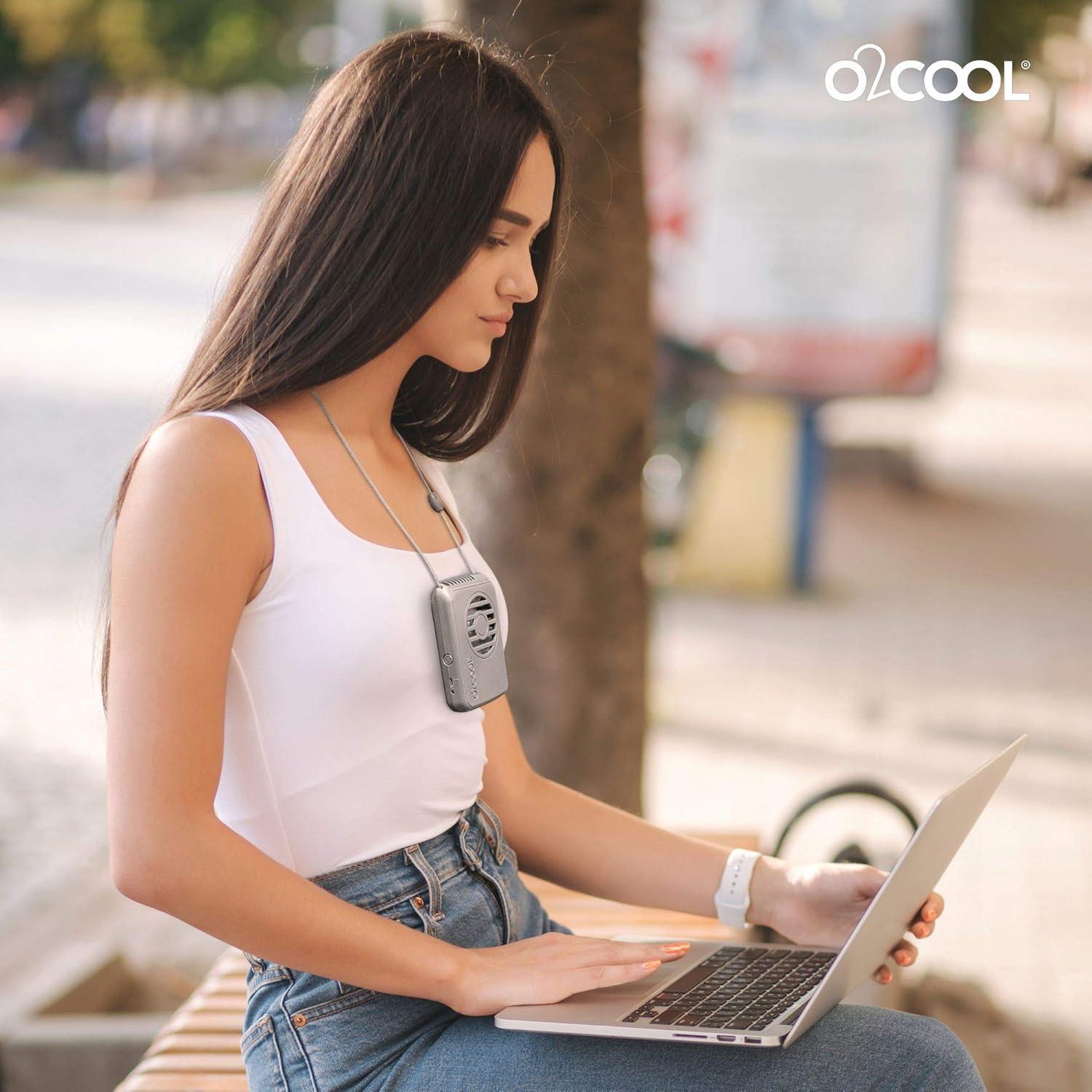 O2COOL Personal Travel Rechargeable Battery Powered Neck Cooling Fan (Raspberry)