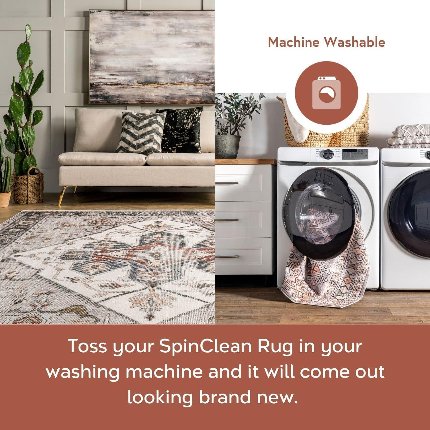 nuLOOM Mali Machine Washable Traditional Medallion Ultra Thin Accent Rug, 2' x 3', Ivory