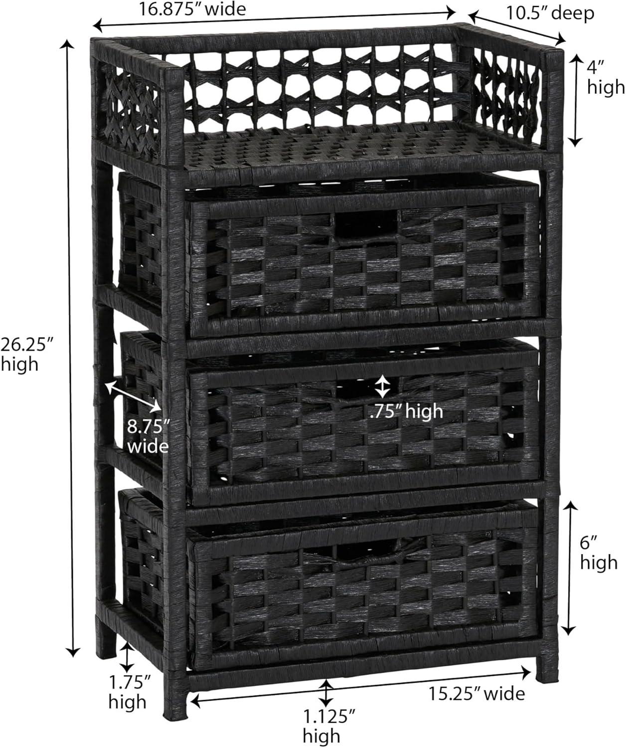 Sleek Black Paper Rope 3-Drawer Compact Chest