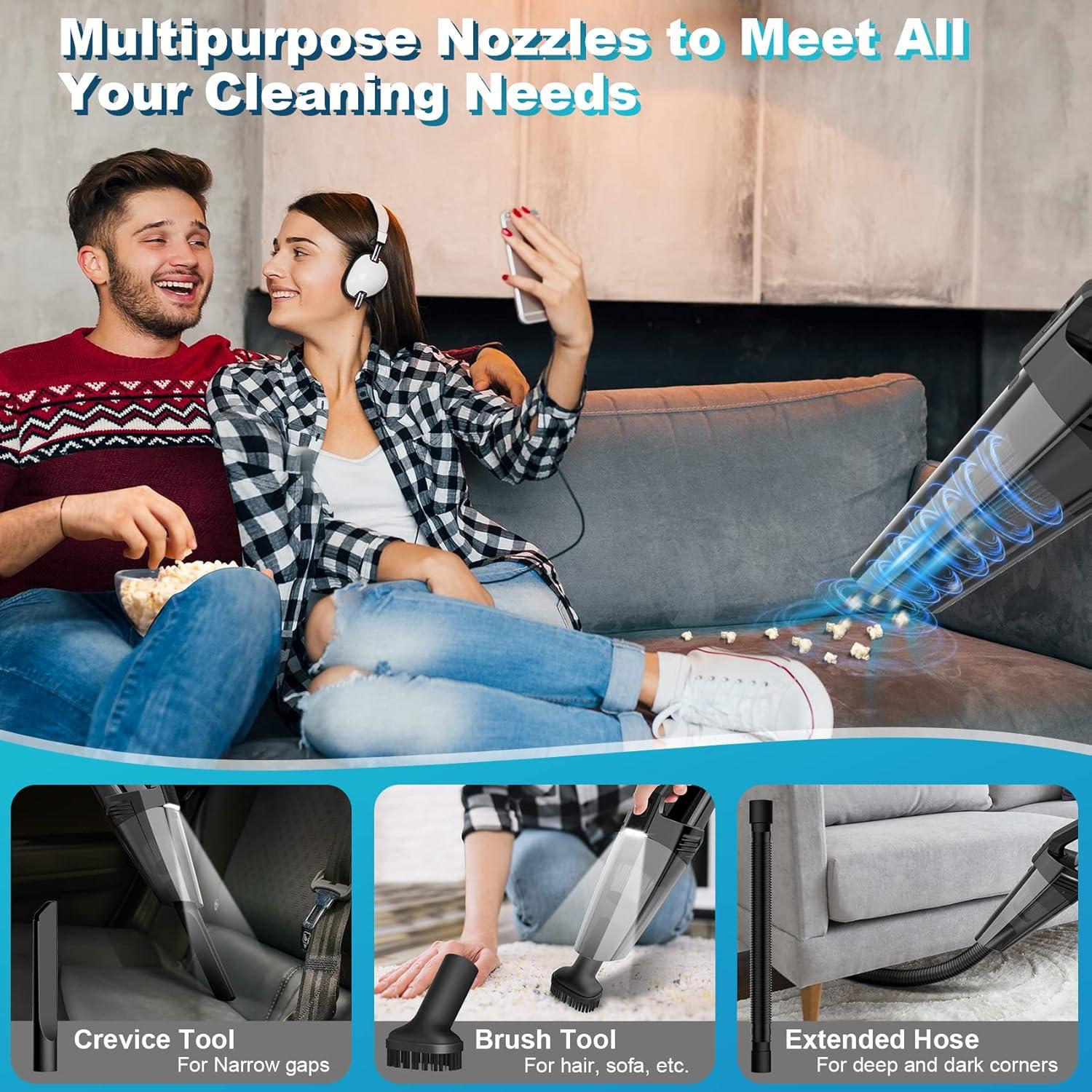 Cordless Car Vacuum Lightweight High Power Handheld Vacuum Cleaner with LED Light, Hand Vacuum for Car Home Office and Pet Hair, BlackBlue