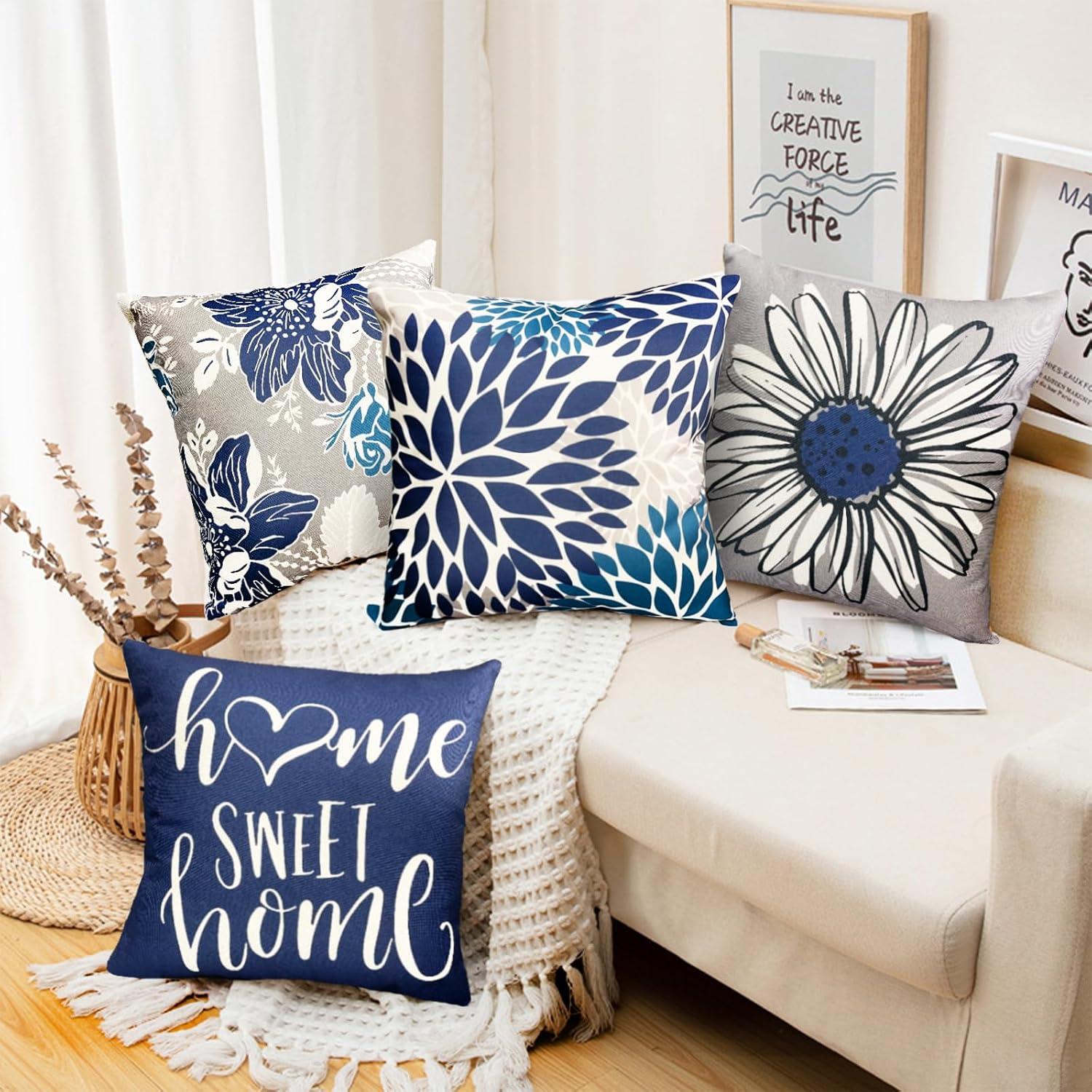 MAXAYA Decorative Throw Pillow Covers Set Of 4 Blue Pillow Covers 18X18...