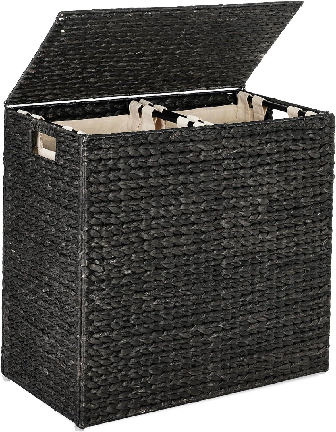 Bayou Breeze Large Water Hyacinth Double Laundry Hamper Basket w/ 2 Liner Bags, Handles