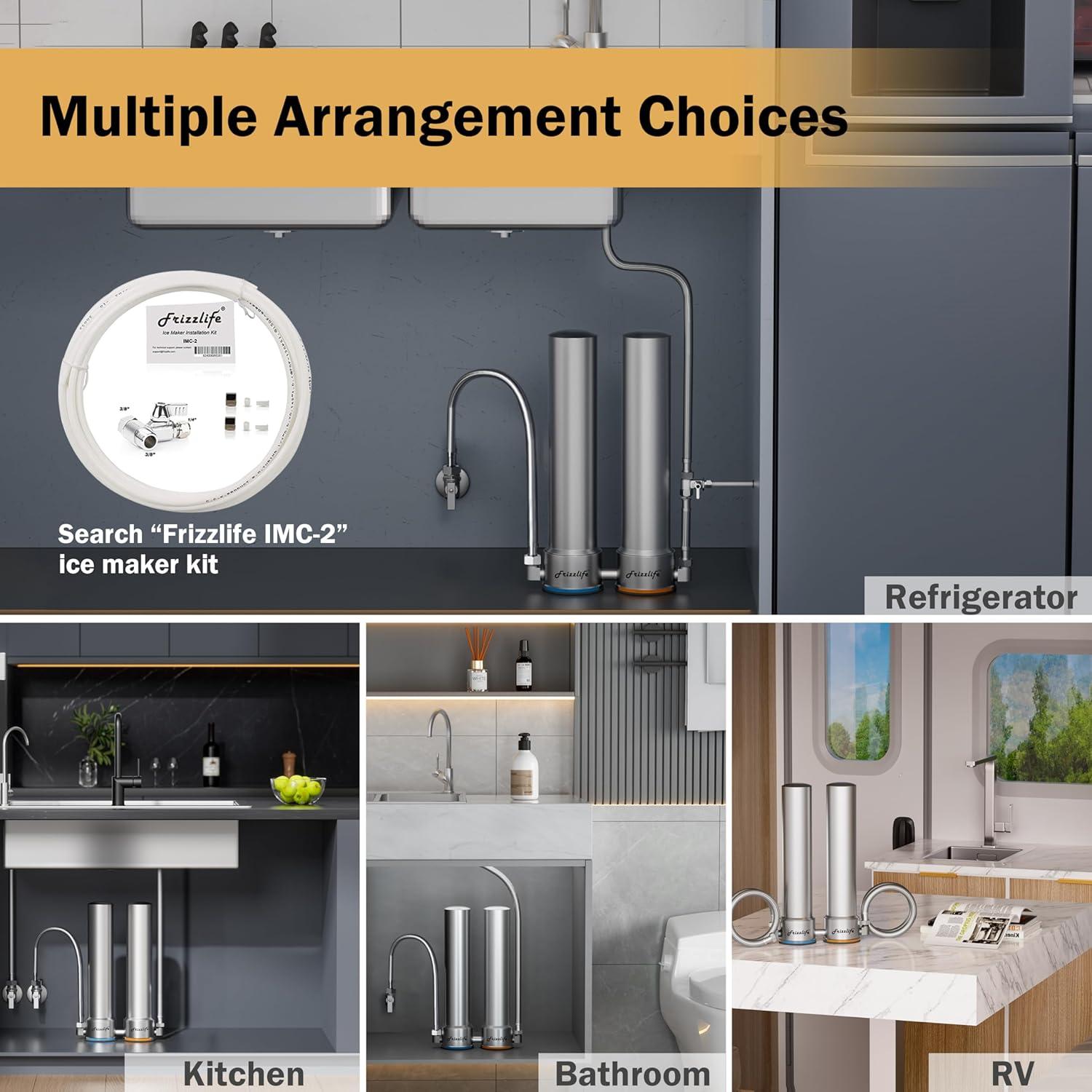 Frizzlife DS99 Dual Countertop Water Filter System, 8-Stage Stainless Steel Faucet Water Filtration System