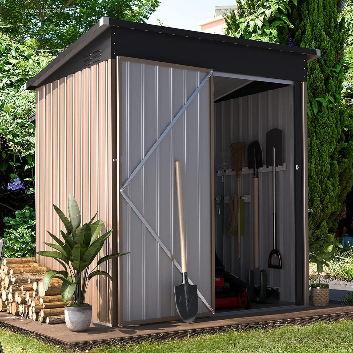 AECOJOY 6' x 6' Outdoor Storage Shed with Rack & Shelves Metal Utility Tool Shed with Lockable Door for Backyard & Garden on Clearance