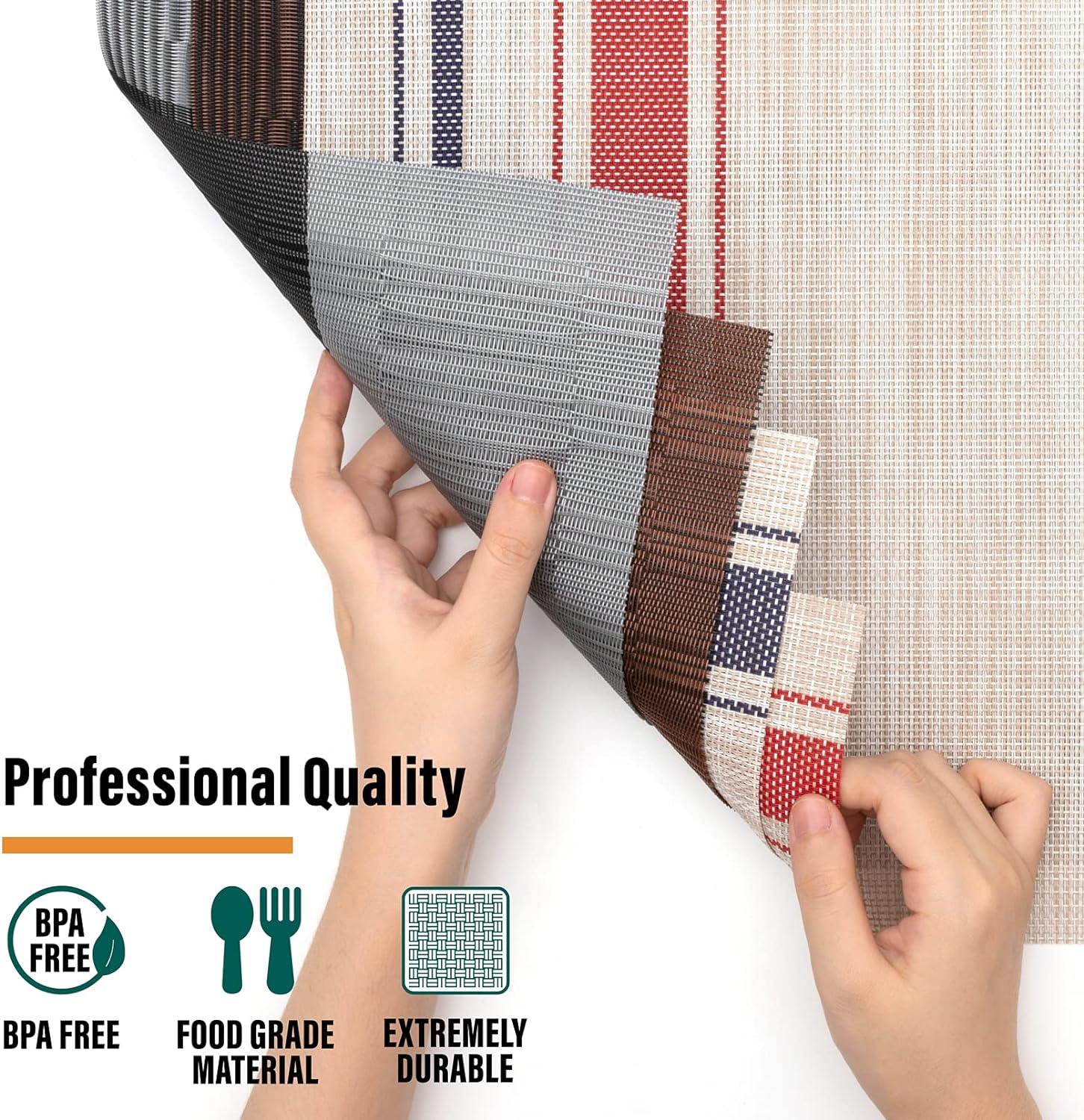 Placemats Set of 8 Woven Vinyl Insulation Indoor Place mats for Dining Table, Washable Durable PVC Table Mats (Beige)