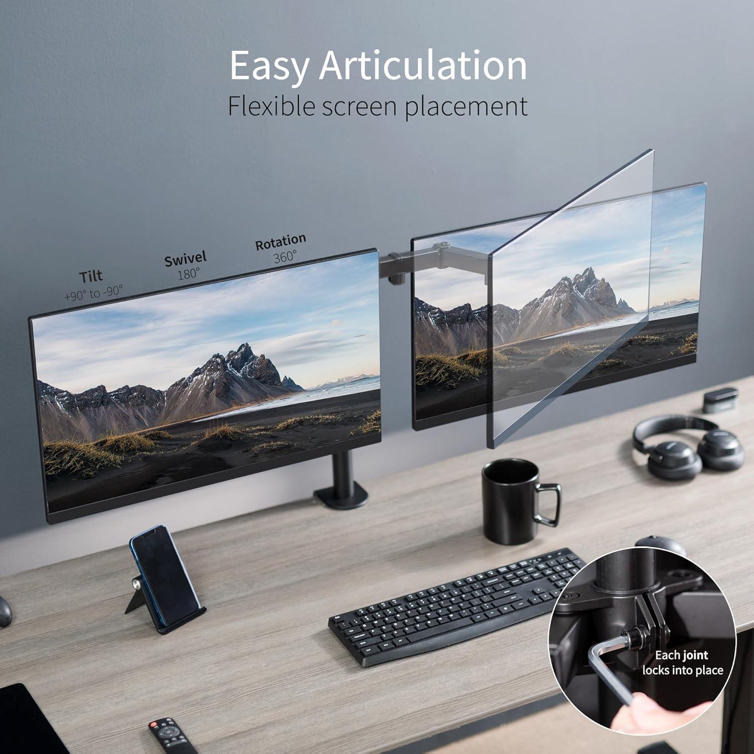 VIVO Black Dual Monitor Desk Mount Adjustable Stand, Fits Screens up to 30"