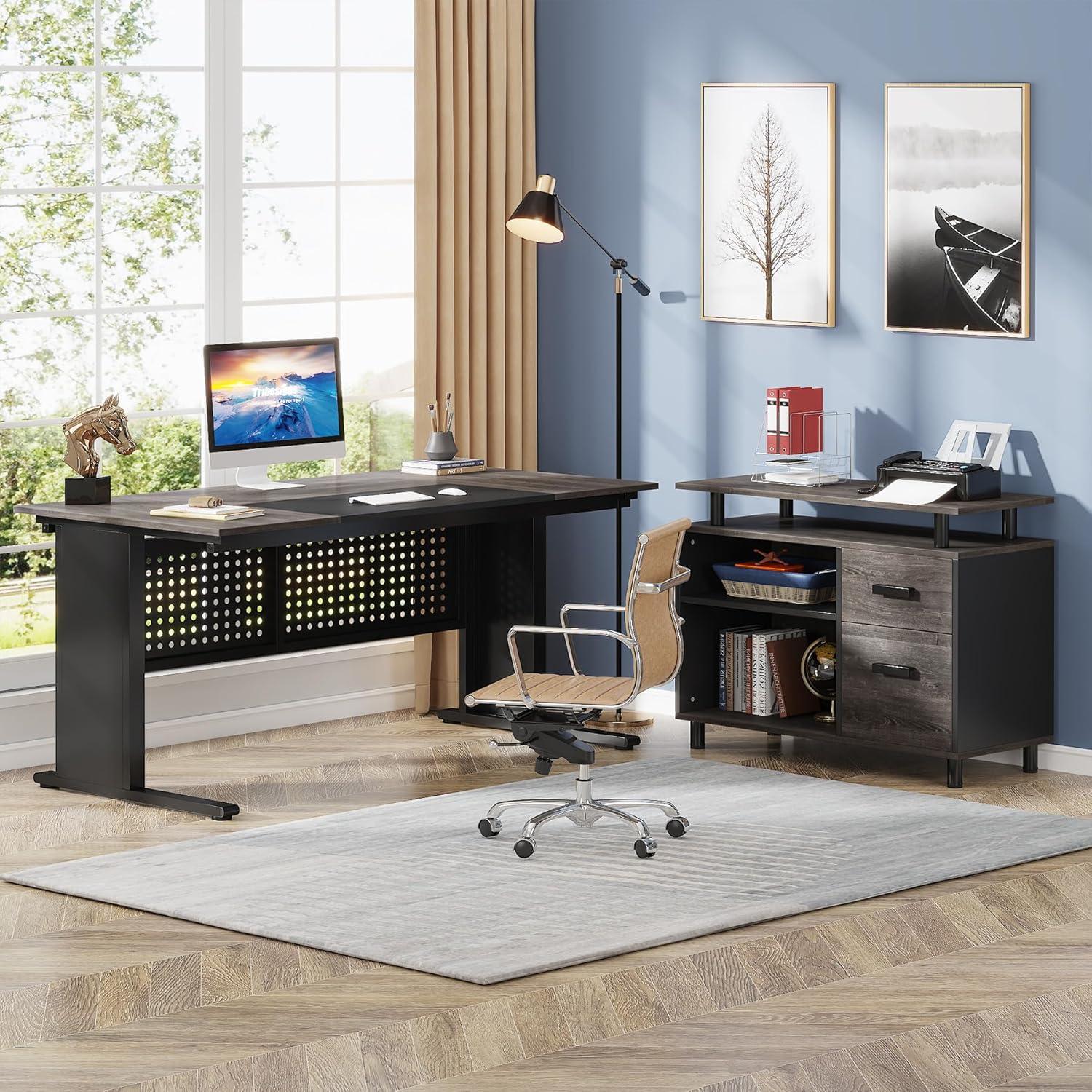 Ottovile 63'' W Executive Desk with File Cabinet for Home Office