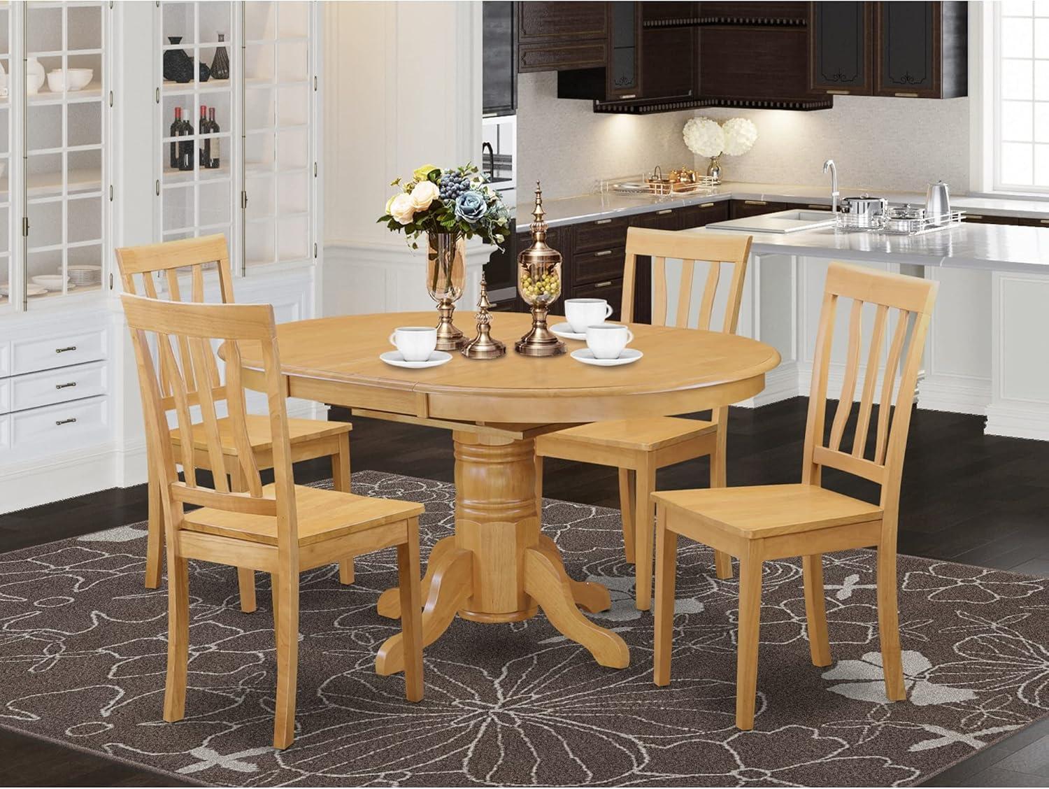 Oak 5-Piece Oval Dining Table Set with Butterfly Leaf