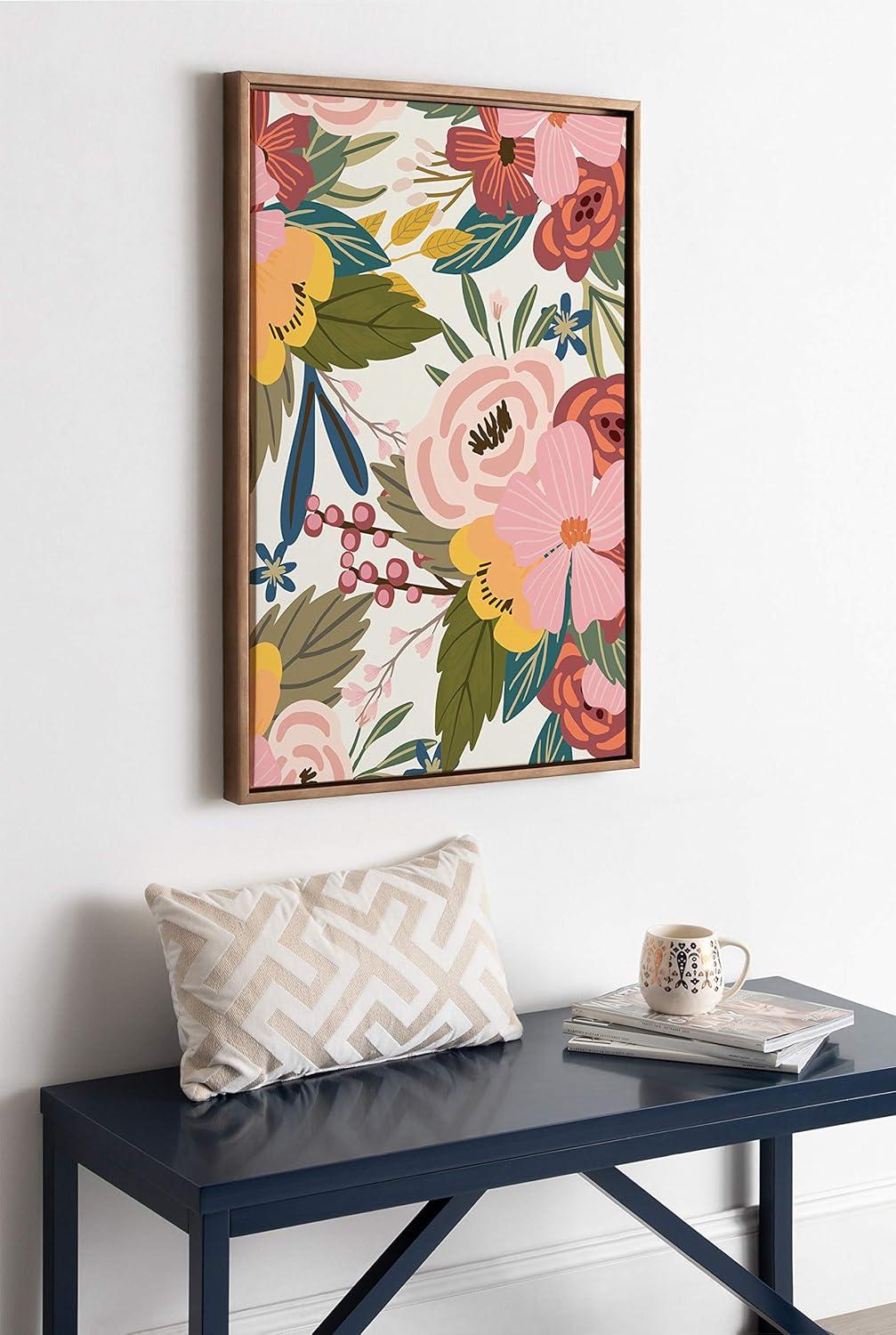 23" x 33" Slyvie Softly Framed Canvas Wall Art by Mia Charro Gold - Kate and Laurel: Modern Botanical Screen Print, Sawtooth Back