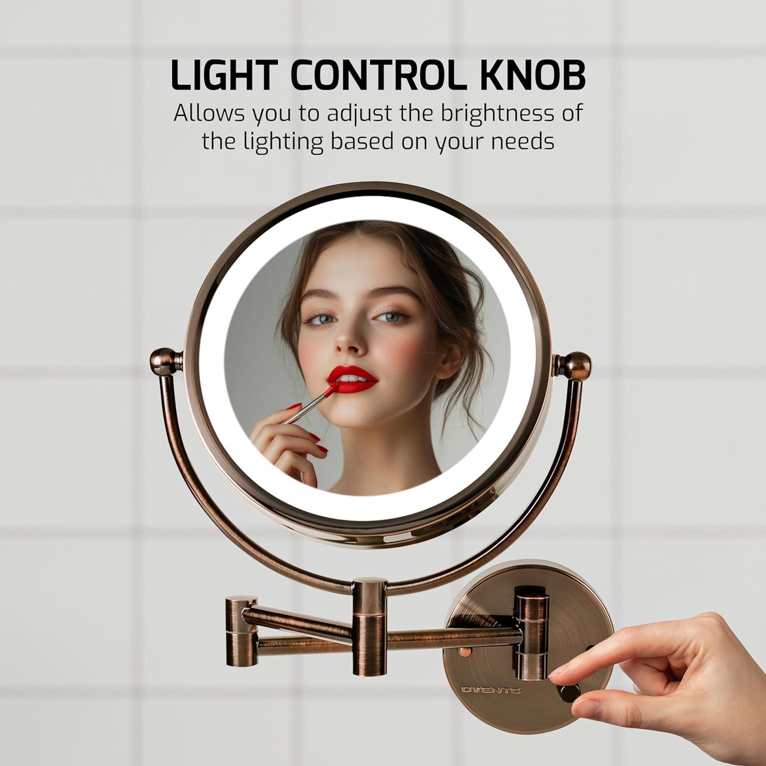 Ovente Wall Mounted Vanity Makeup Mirror 8.5 Inch with 7X Magnification and Natural LED Lights, Double-Sided with Hardwired Electrical Connection