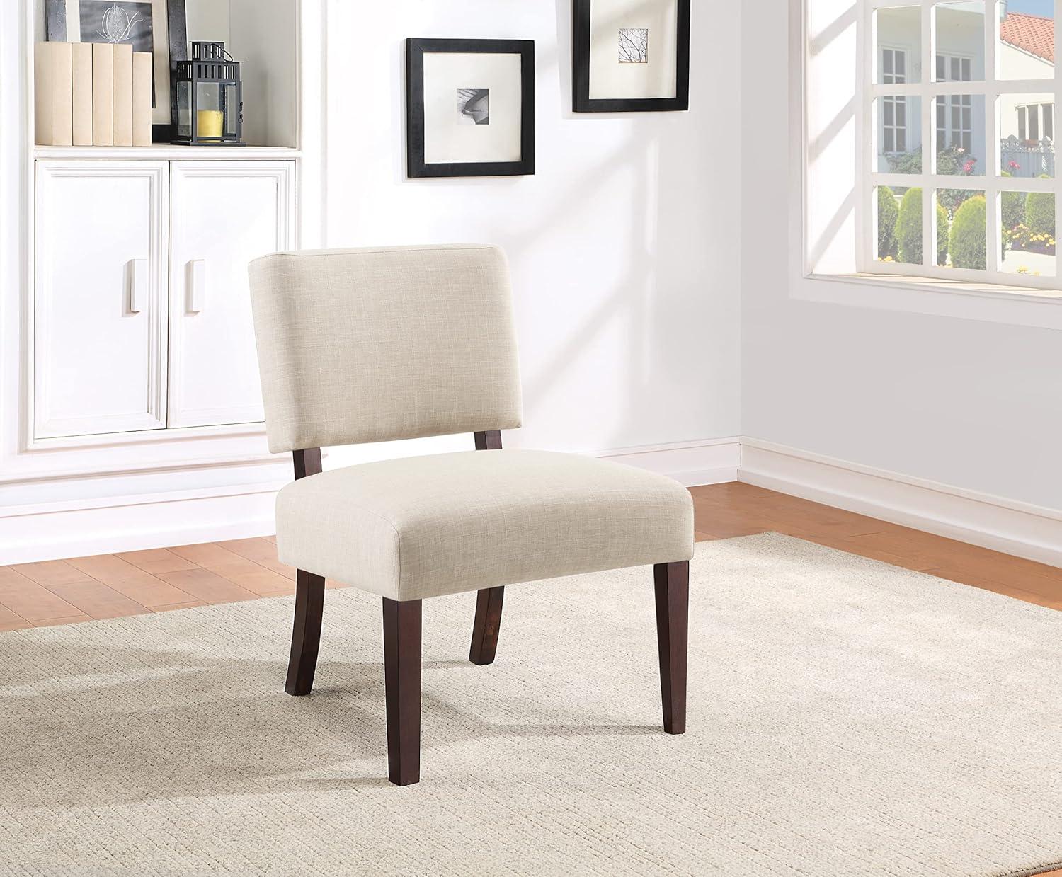 Jasmine Cream Fabric Side Chair with Espresso Wood Legs