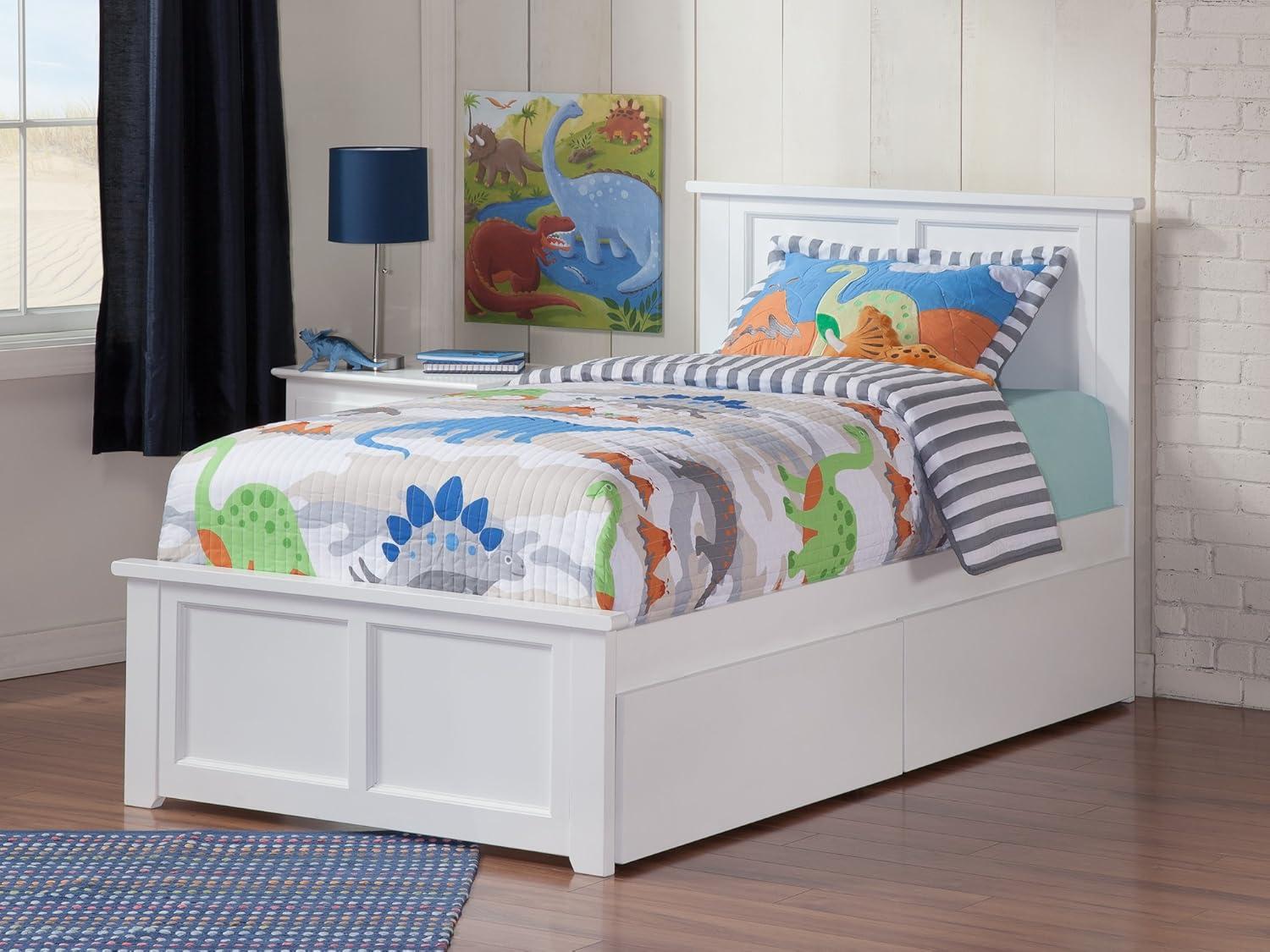 Madison Twin XL Platform Bed with Matching Foot Board with 2 Urban Bed Drawers in White
